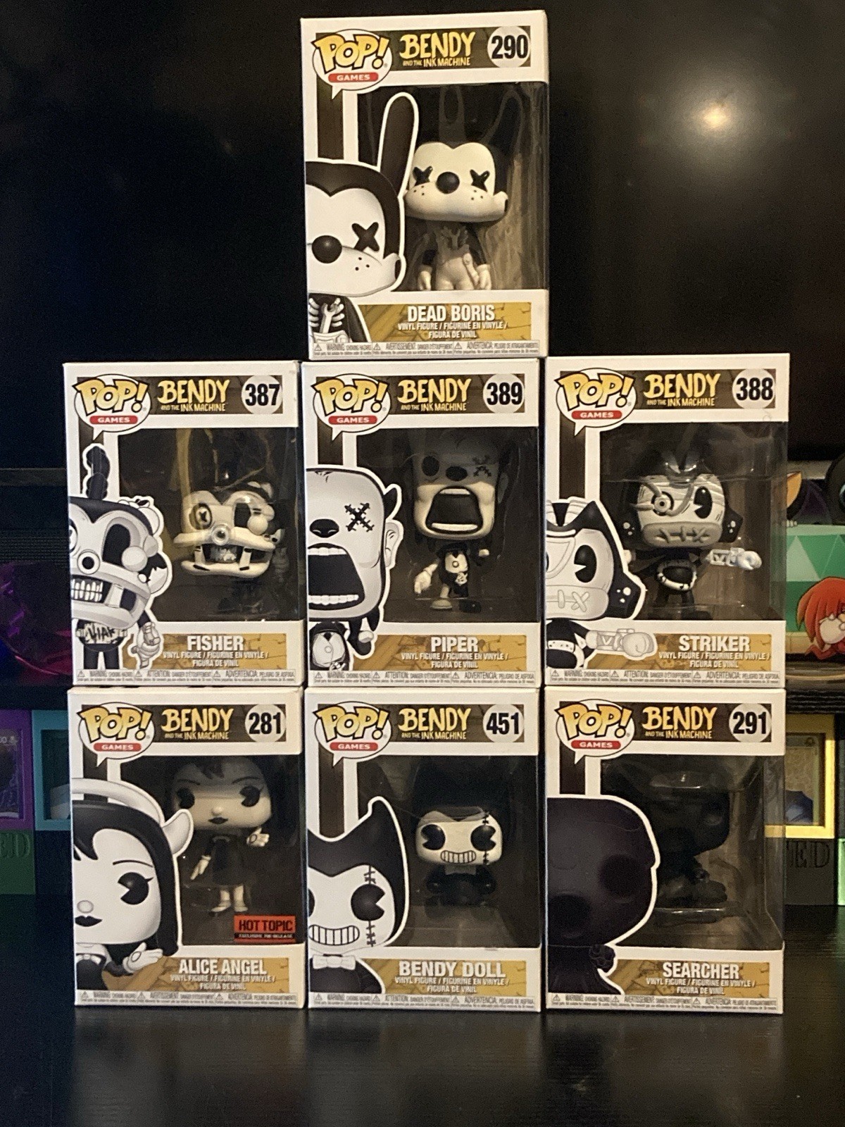 Bendy Funko Pop Selection(Bendy Doll, Butcher Gang, Dead Boris, Alice Angel) Bendy Funko Pop Selection(Bendy Doll, Butcher Gang, Dead Boris, Alice Angel)