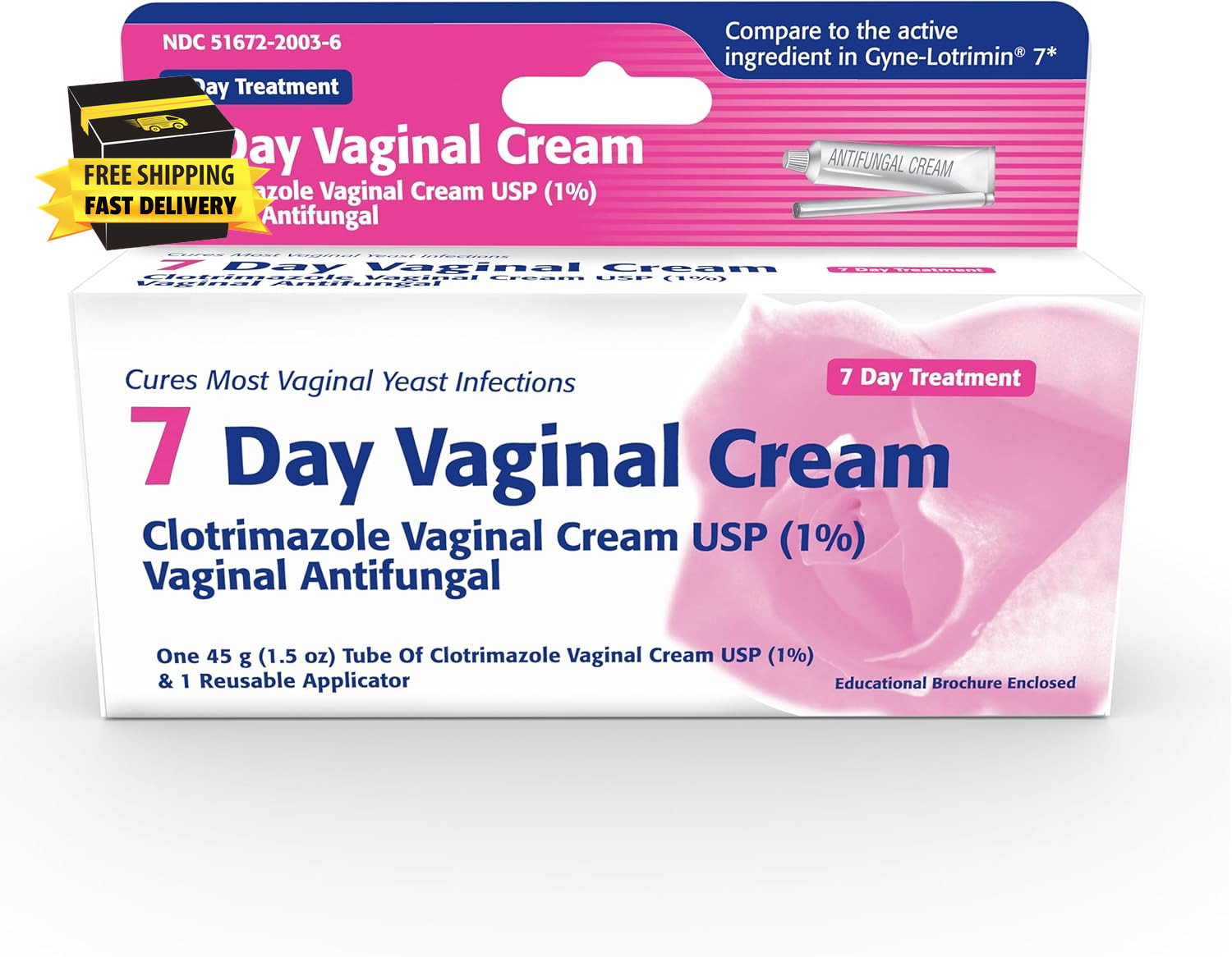 Clotrimazole USP 1% 7-Day Vaginal Cream 1.5 Oz (45G) Yeast Infection Treatment,
