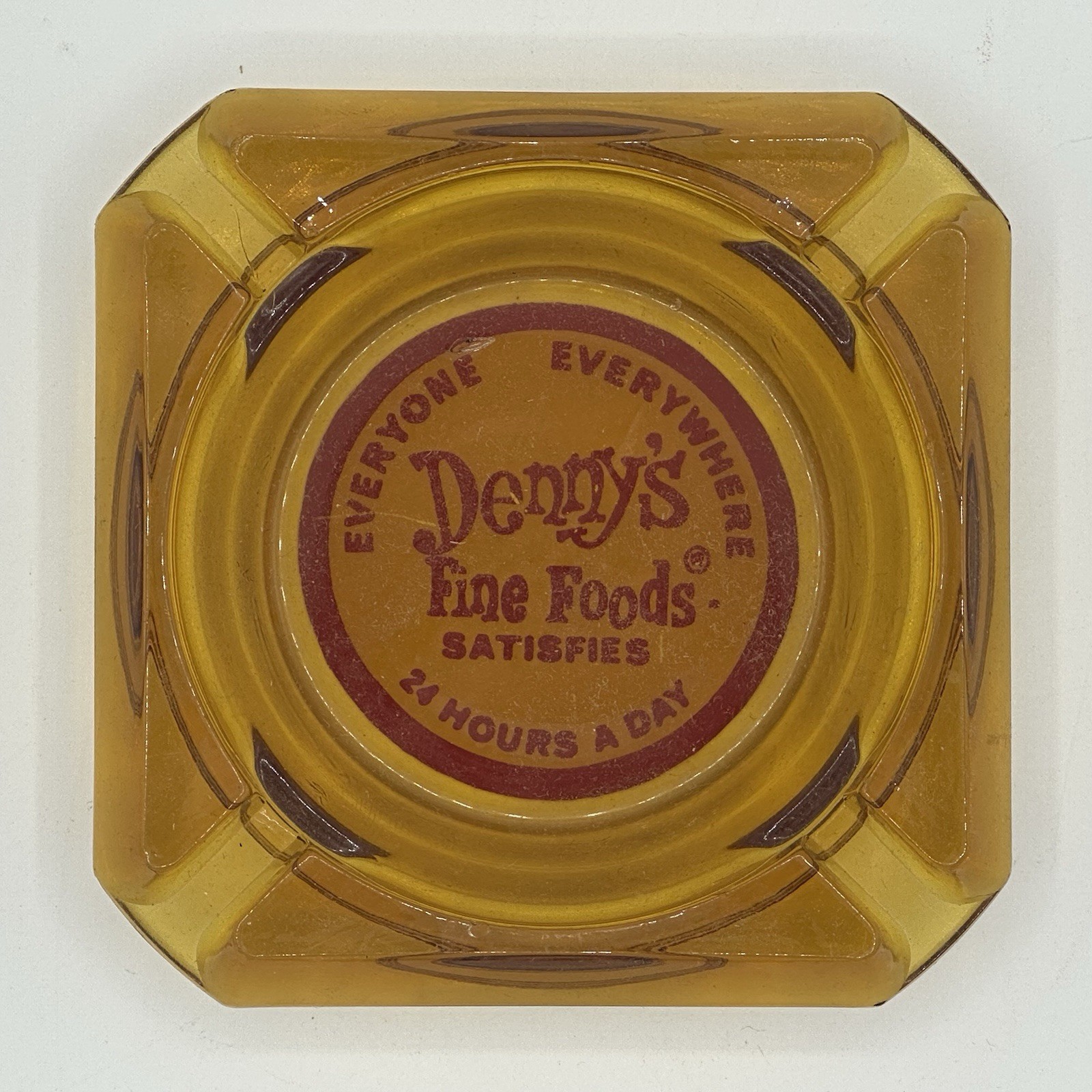 Vintage 1960\'s-1970\'s Denny’s Fine Foods Amber Glass Ashtray 3-1/2\