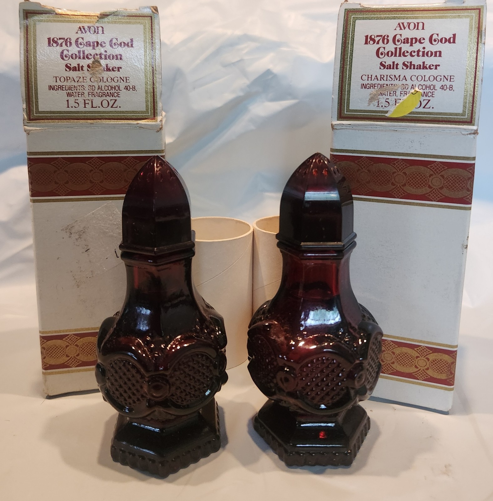 Vintage Avon Cape Cod Ruby Red Glass Salt Pepper Shakers,Topaze-Charisma Cologne