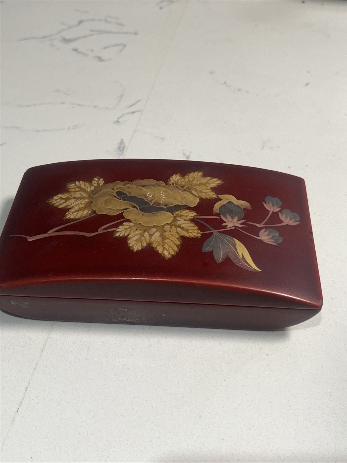 VTG Maruni Lacquerware Box -Occupied Japan” Deep Red Floral Design