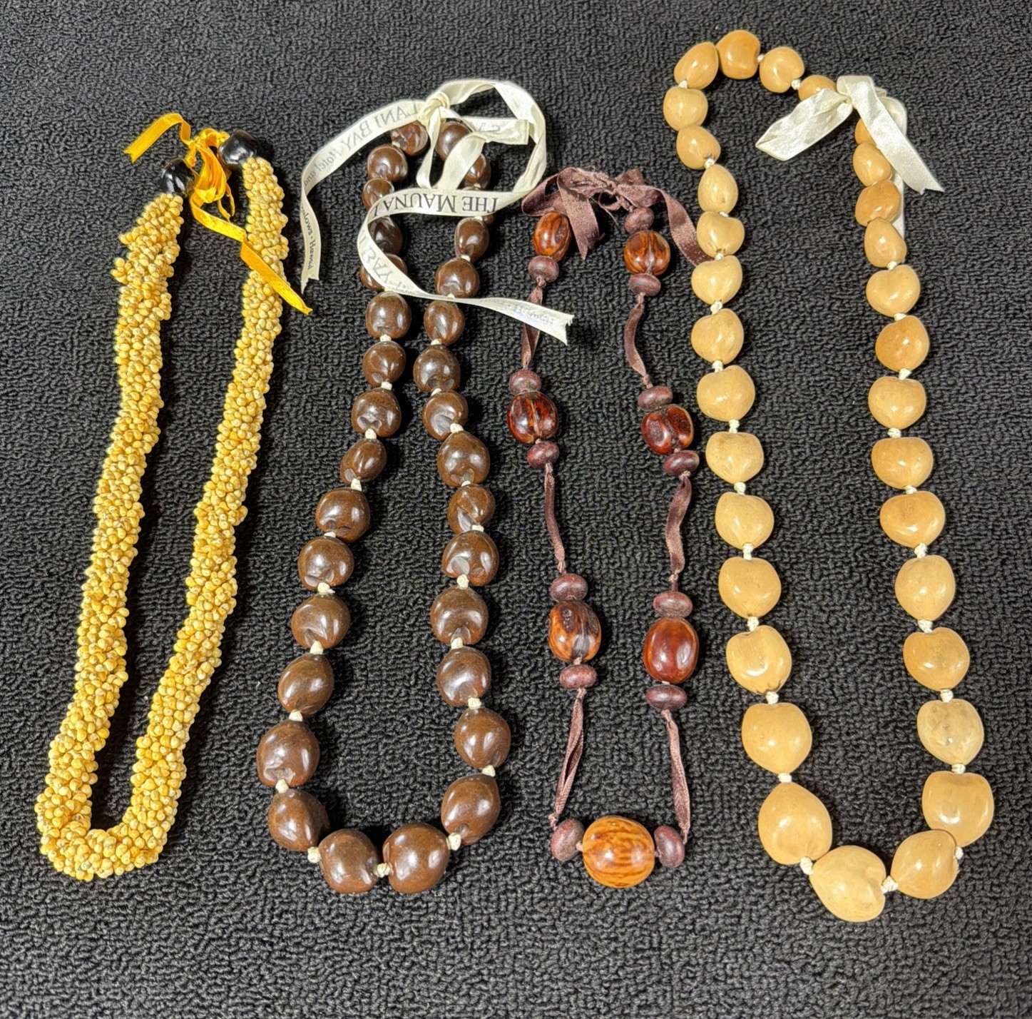 4 Mongo Shell Hawaiian Lei Necklace Accented w/ Kukui Nuts Luau
