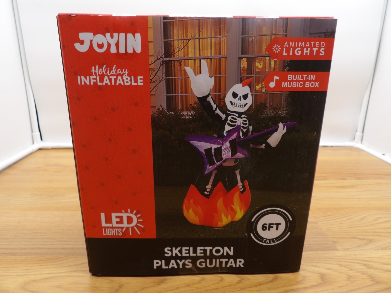 JOYIN 6ft Halloween Inflatable Skeleton Plays Guitar, Spooky 6ft, Multicolor