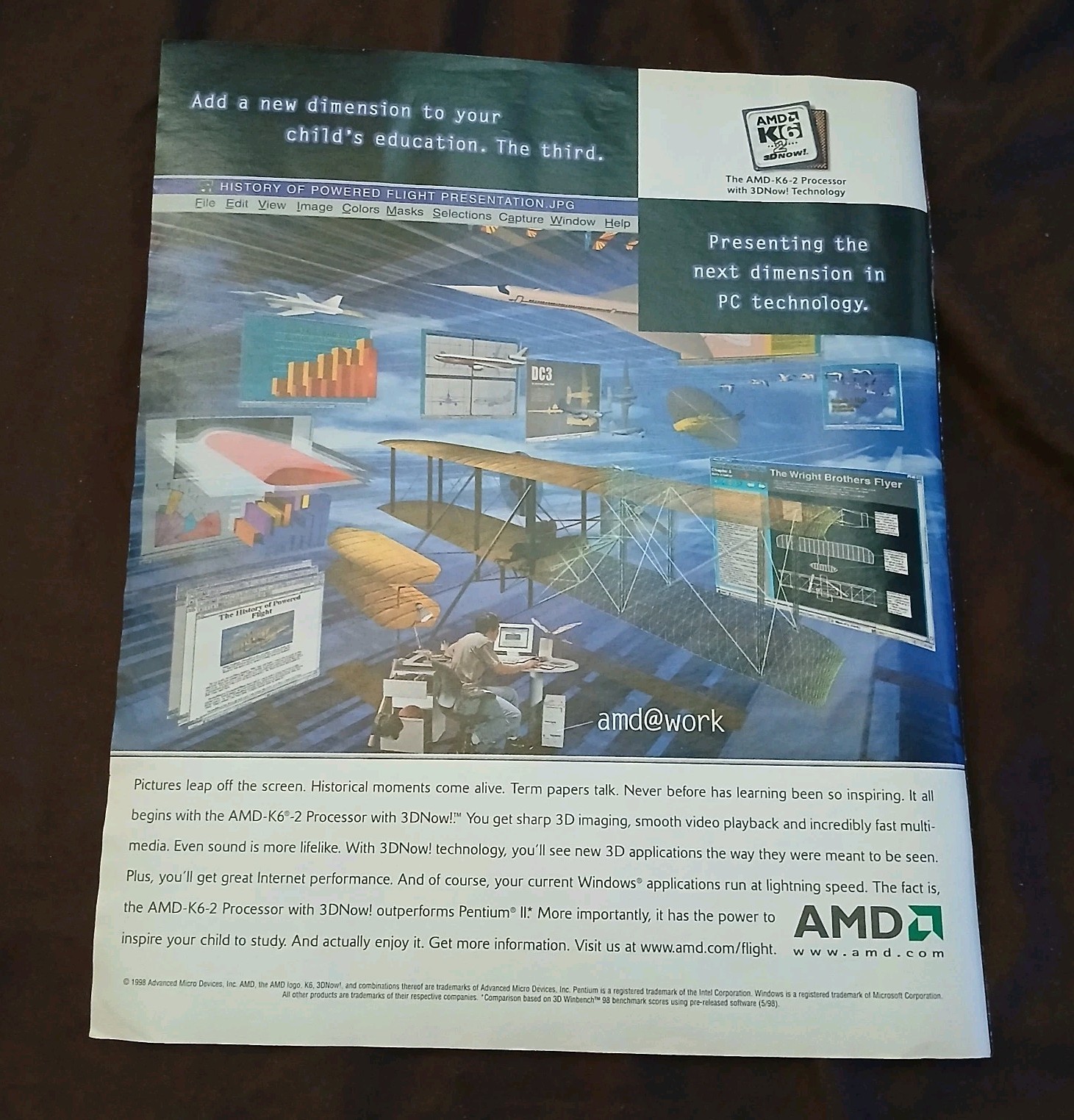 Vintage 90s AMD K6-2 3DNow Processor Print Ad 1998 PC Gaming Tech Magazine Retro