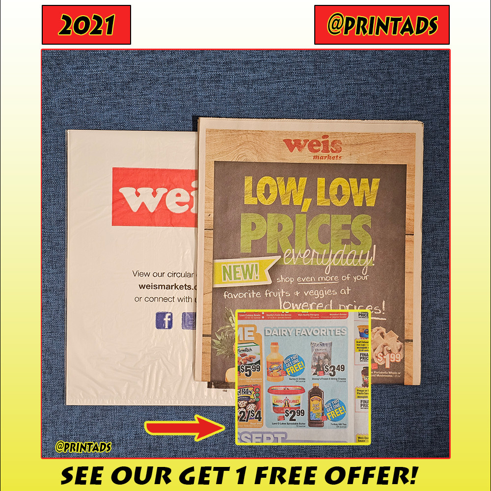 2021 Weis Large Fold-Out Grocery Ads + Plastic Bag - Land O Lakes + Pancakes