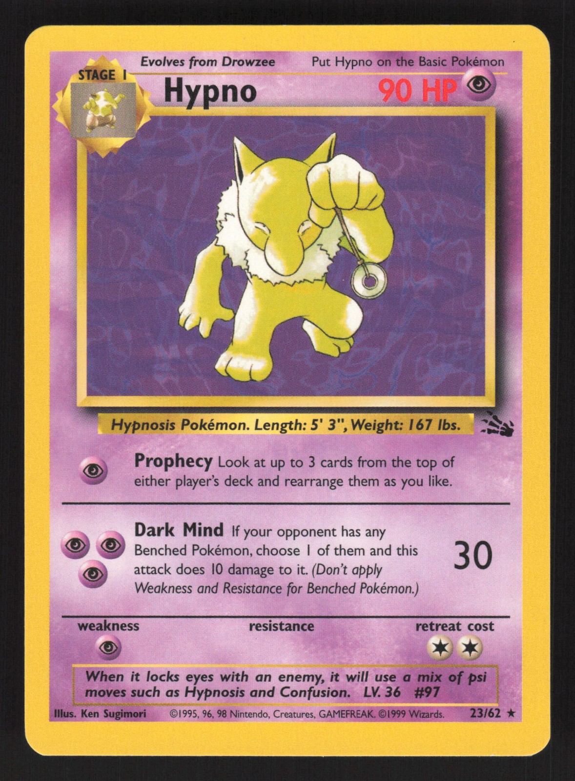 English LP Hypno (23) 23/62 FO Unlimited Pokemon Fossil