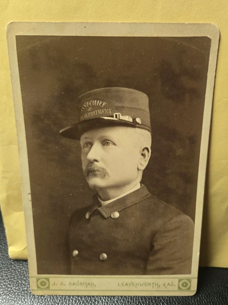 Antique Occupational Cabinet Card Photo Fire Department Fire Chief  Kansas