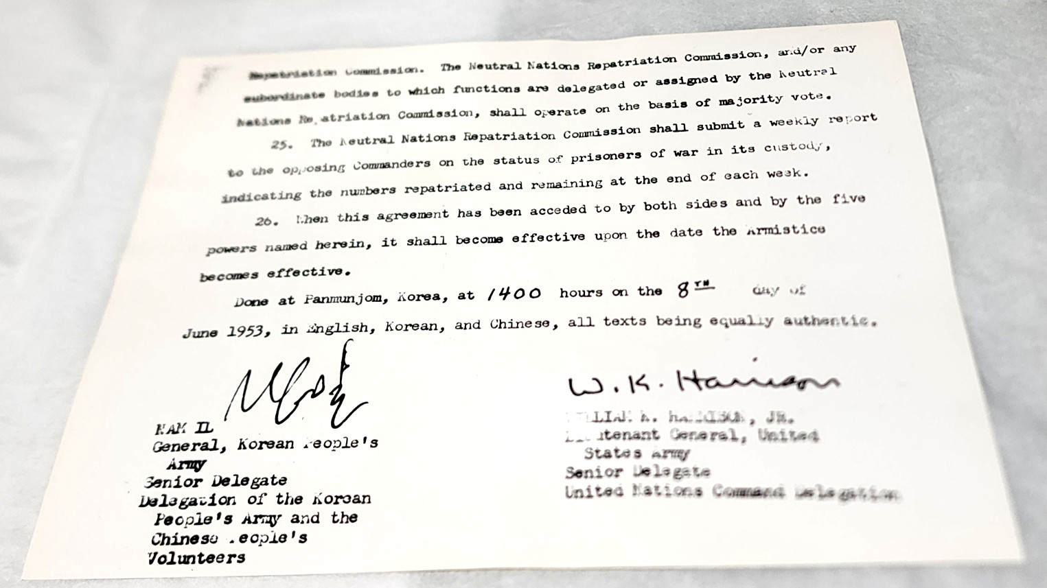 1953 Original United Press Wire Photo Korean War POW Agreement Signatures UP 9x7