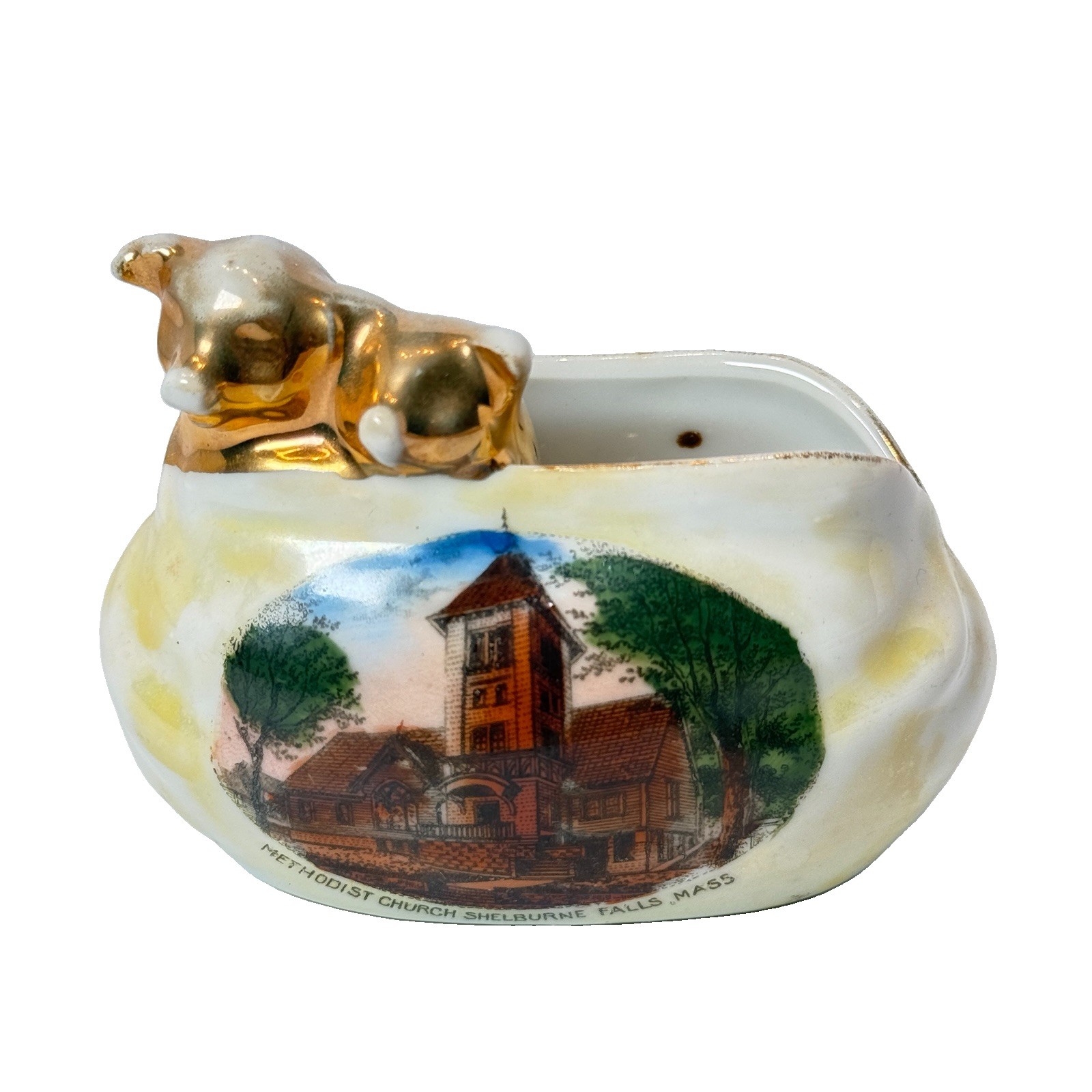SHELBURNE FALLS MA Massachusetts Souvenir Porcelain METHODIST CHURCH TRINKET