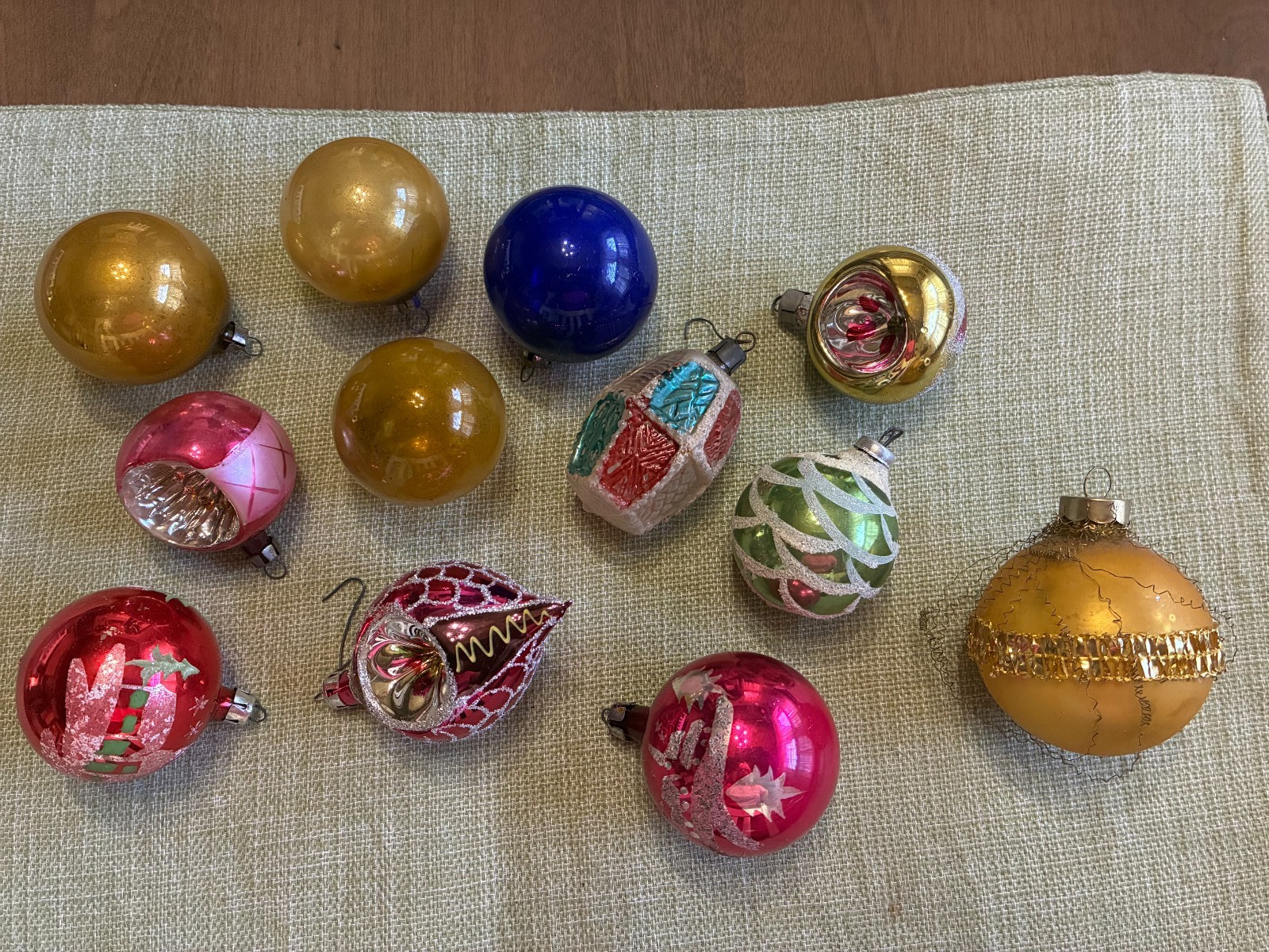 12-Vintage Mercury Glass Christmas Ornaments-Teardrop, Round, Indent, Unsilvered
