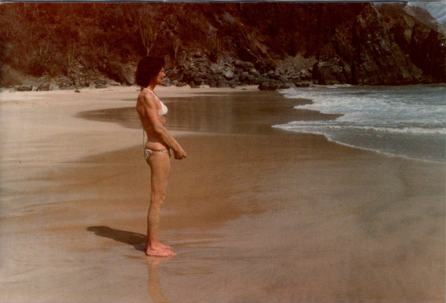 1970s Barefoot Woman Baja Desert Coast Beach Snapshot Photograph 35mm Film