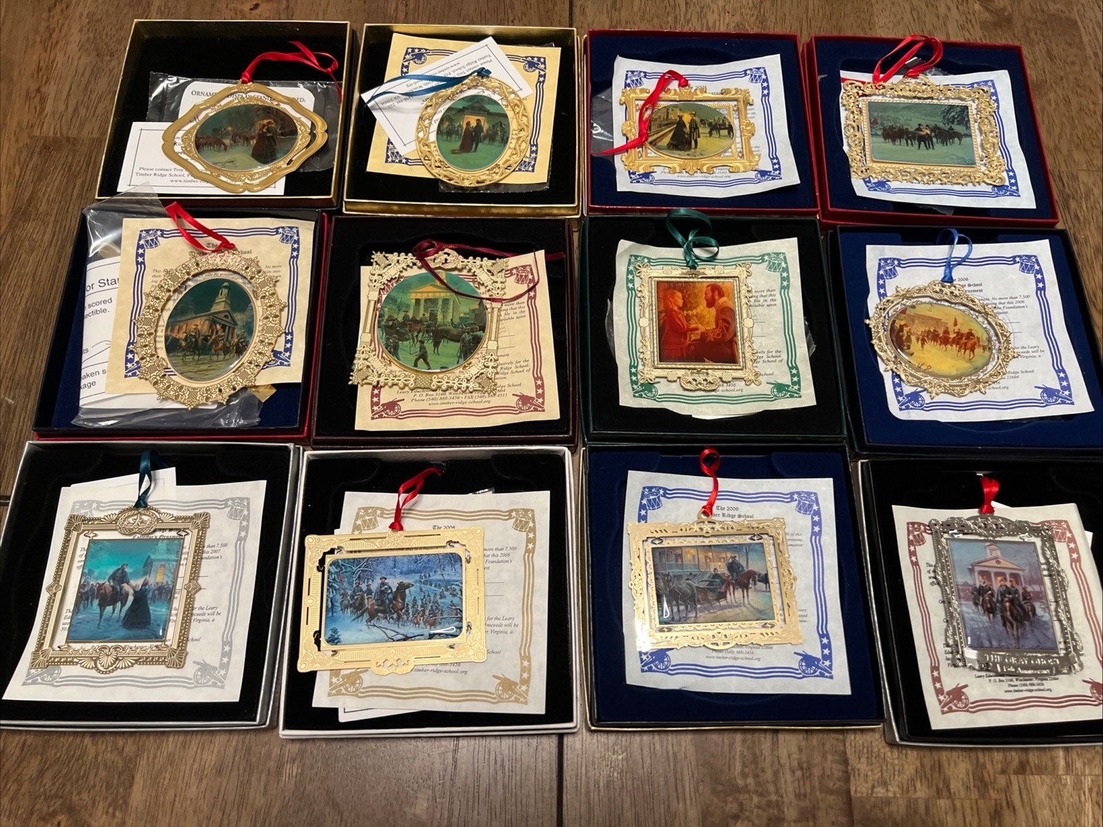 Mort Kunstler Christmas Ornaments - 12 Ornaments  1999-2010 Timber Ridge School