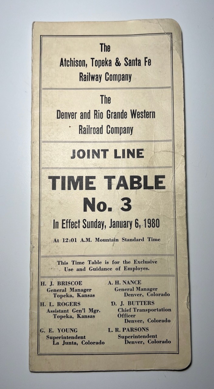 DRGW Denver Rio Grande Atchison Santa Fe Railroad Train Joint Line Time Table 3