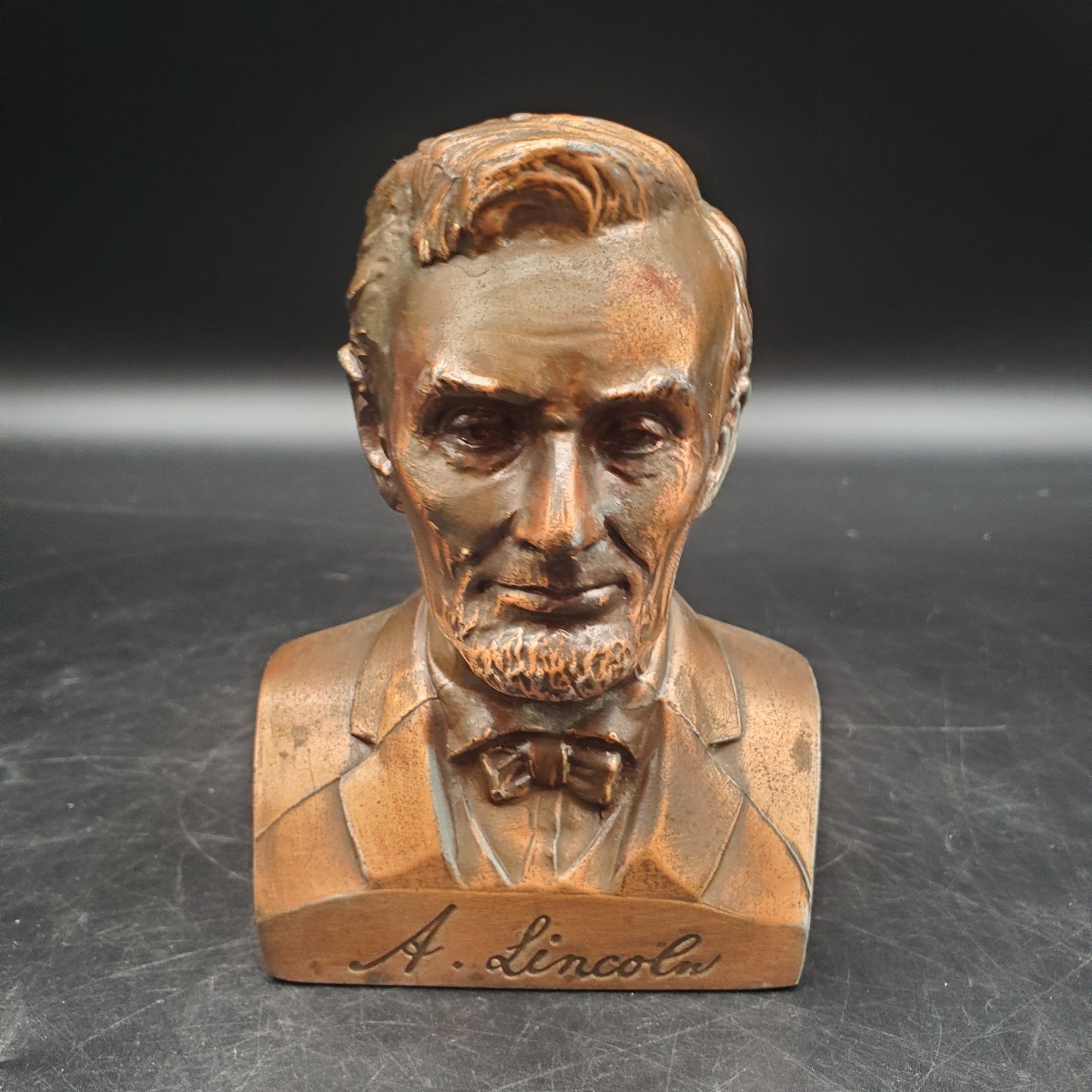 VTG Abraham Lincoln Mechanical Bank Banthrico Copper Tone Bank Allied Savings