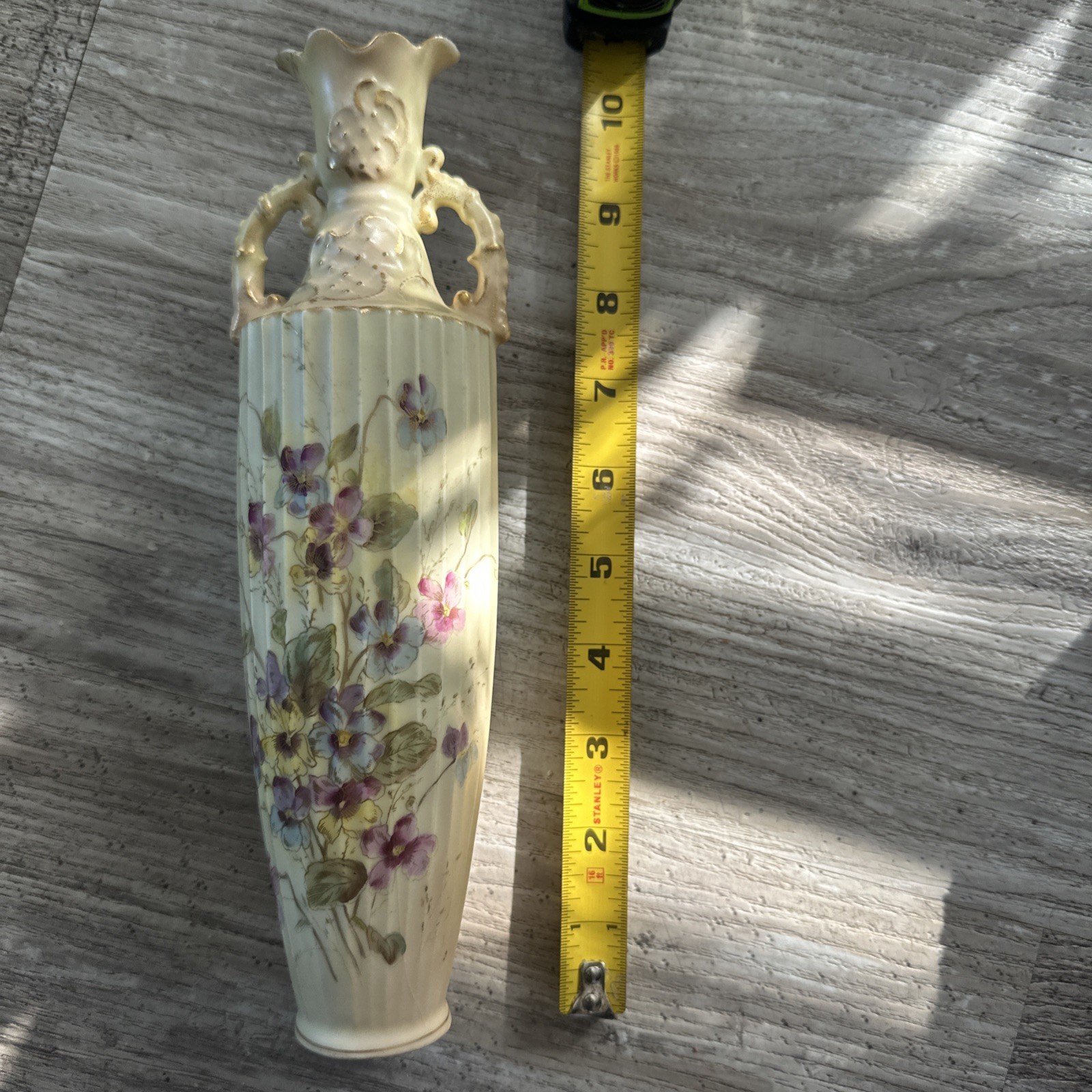 Antique RW Royal Rudolstadt Germany Tulip Bud Vase Mini Floral Gold Tan Repaired