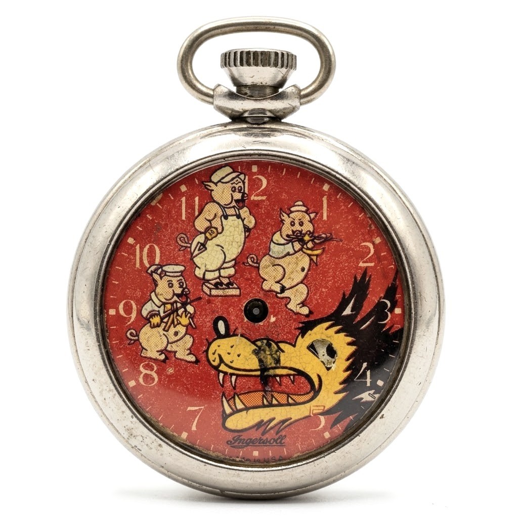 1934 Ingersoll Big Bad Wolf Pocket Watch Walt Disney *READ*