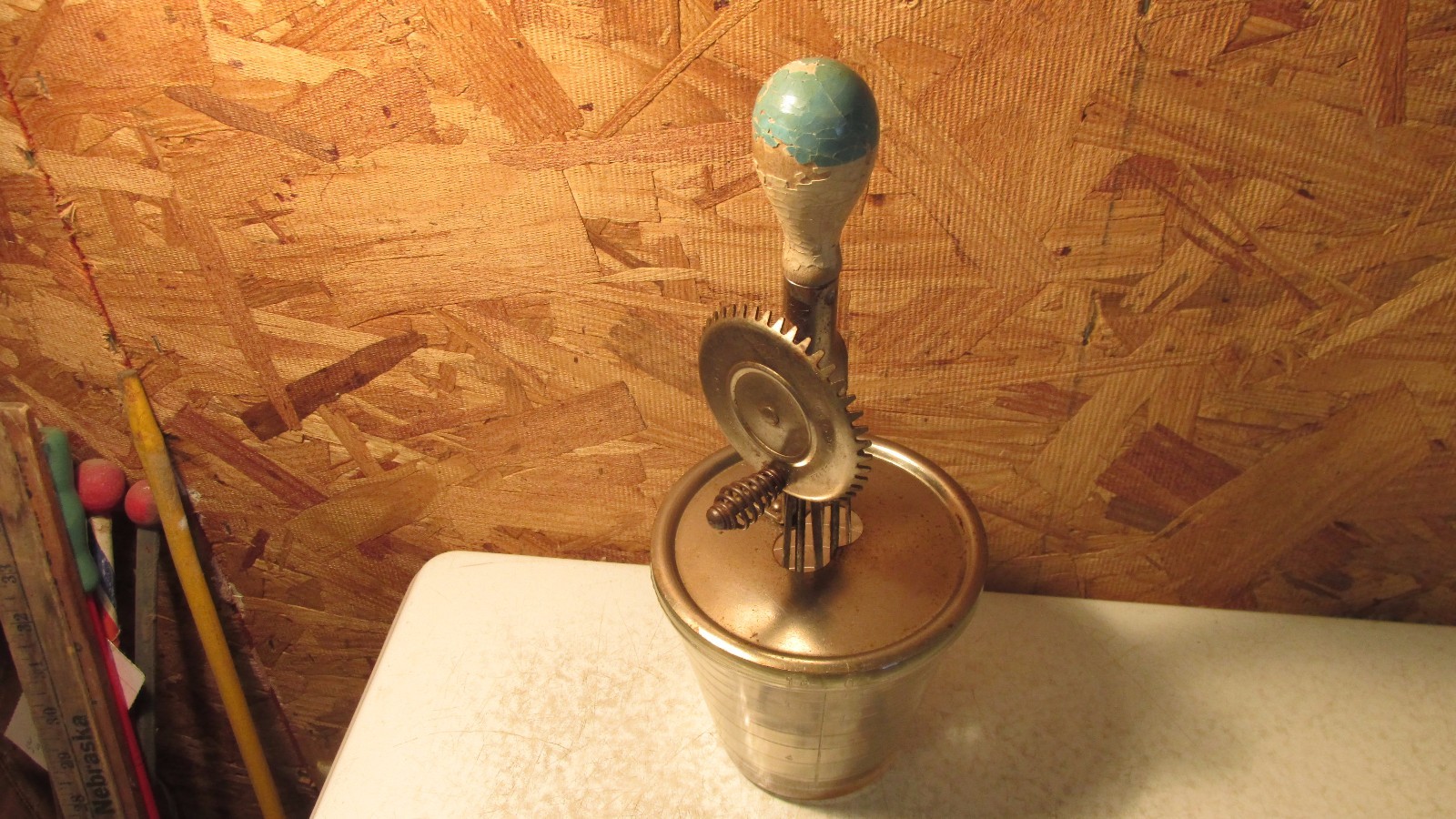Antique A-J Glass Beater Jar & Beater
