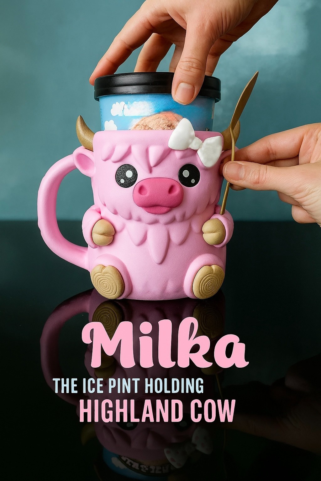 Milka the Highland Cow Ice Cream Holder – Fits Pint Size – Eco-Friendly