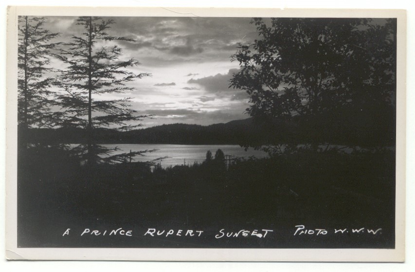 Prince Rupert BC Canada Sunset Old Real Photo RPPC Postcard
