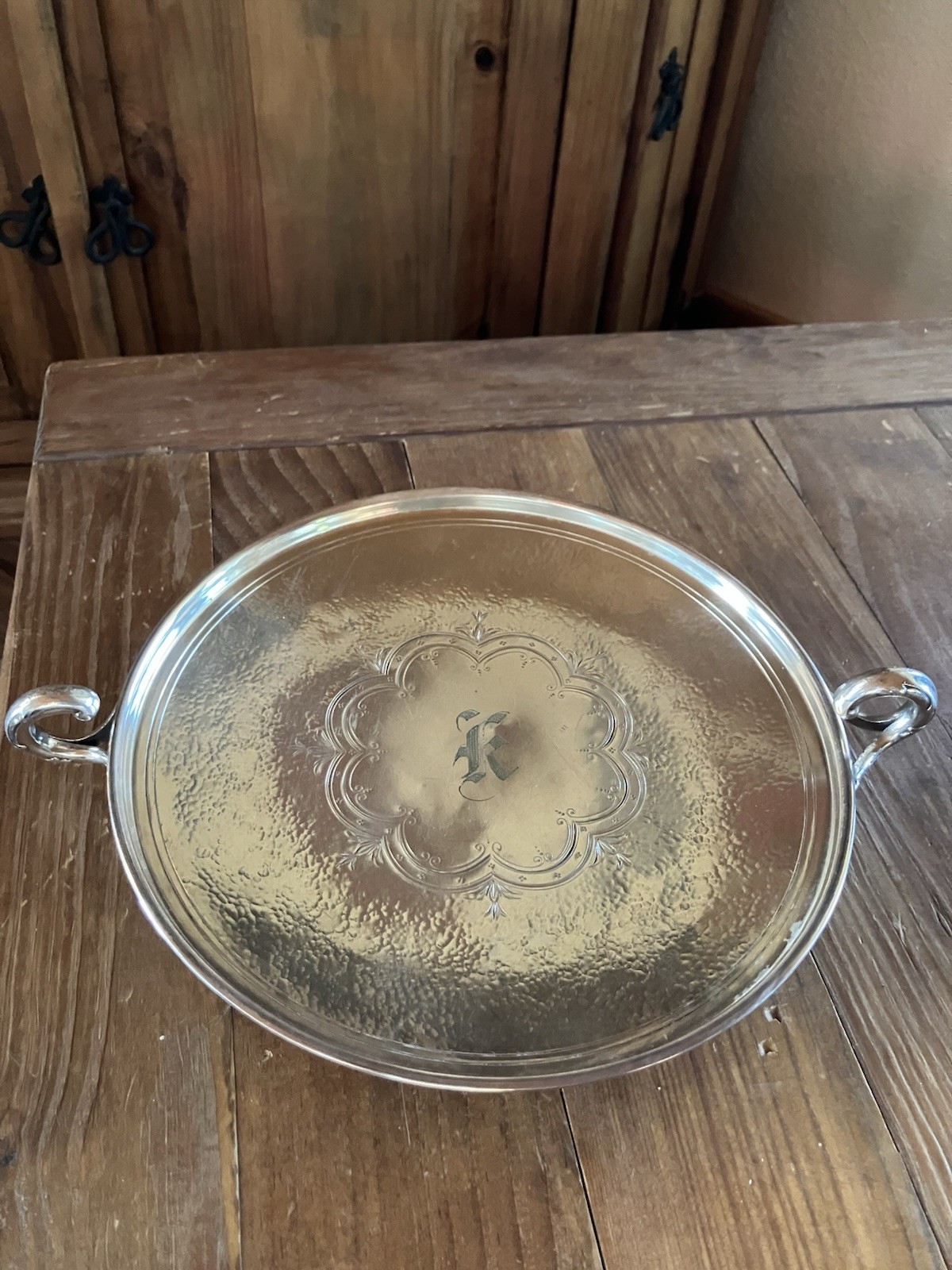 Antique G Webster & Son Hand-Hammered Silverplate Handled Tray w/Decorative Feet