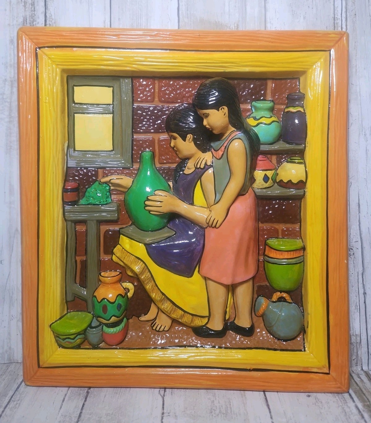 VTG Mexican 3D Wall Plaque Folk Art Ceramic Ceramicue  Chalkware RARE Retro
