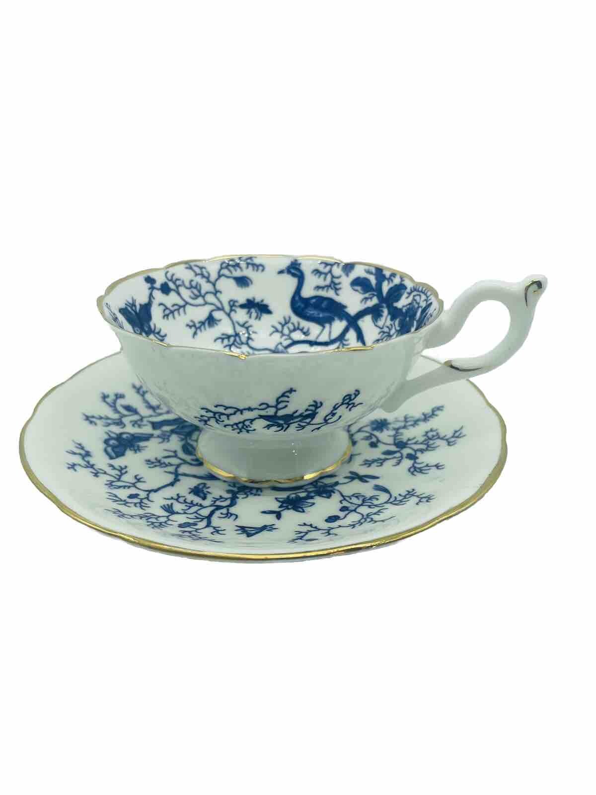 VTG Coalport Cairo Teacup & Saucer Blue White Birds & Butterflies with Gold Trim