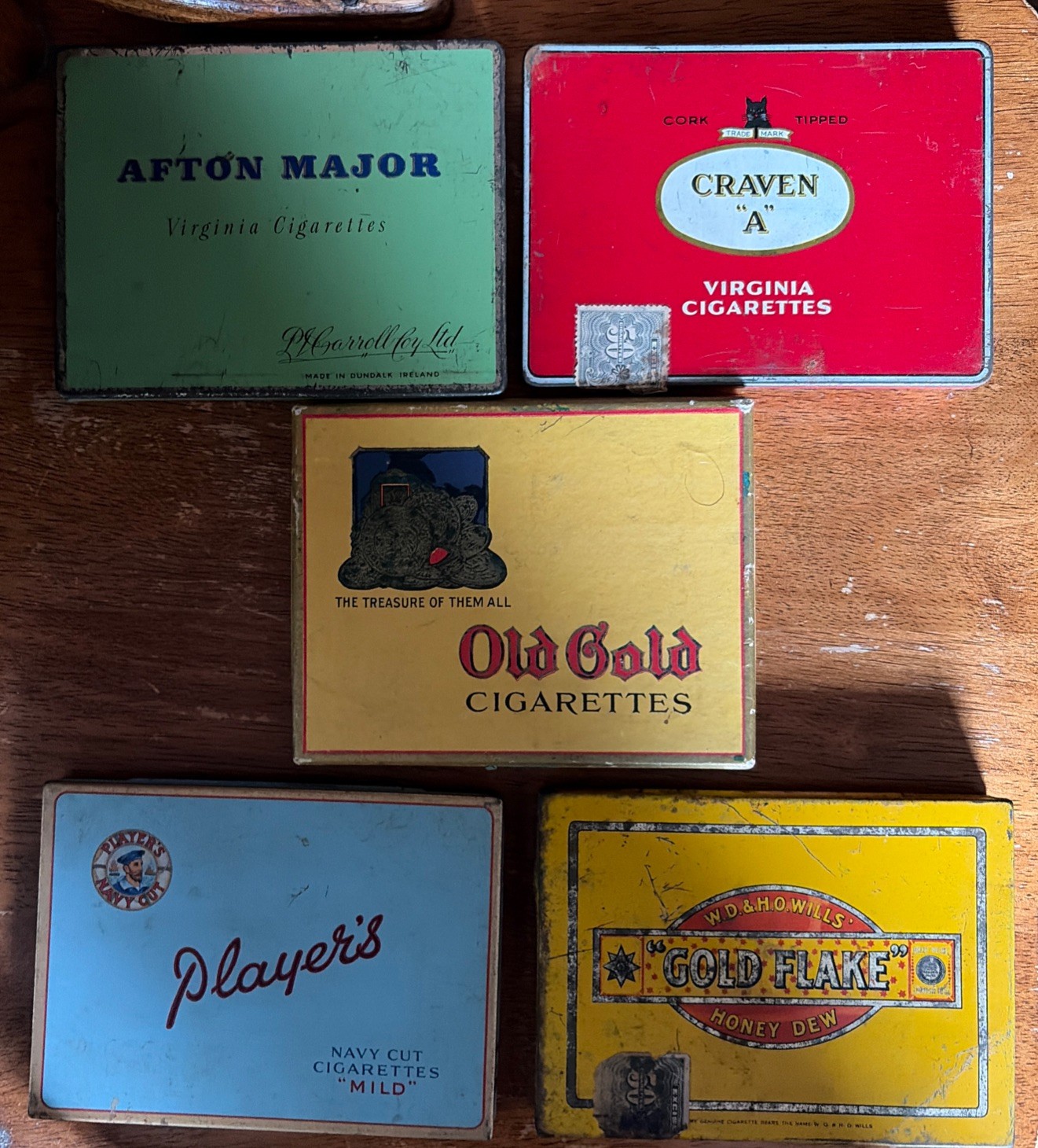 Vintage Cigarette Tins & Box Lot Afton Major Players Gold Flake Craven Old Gold