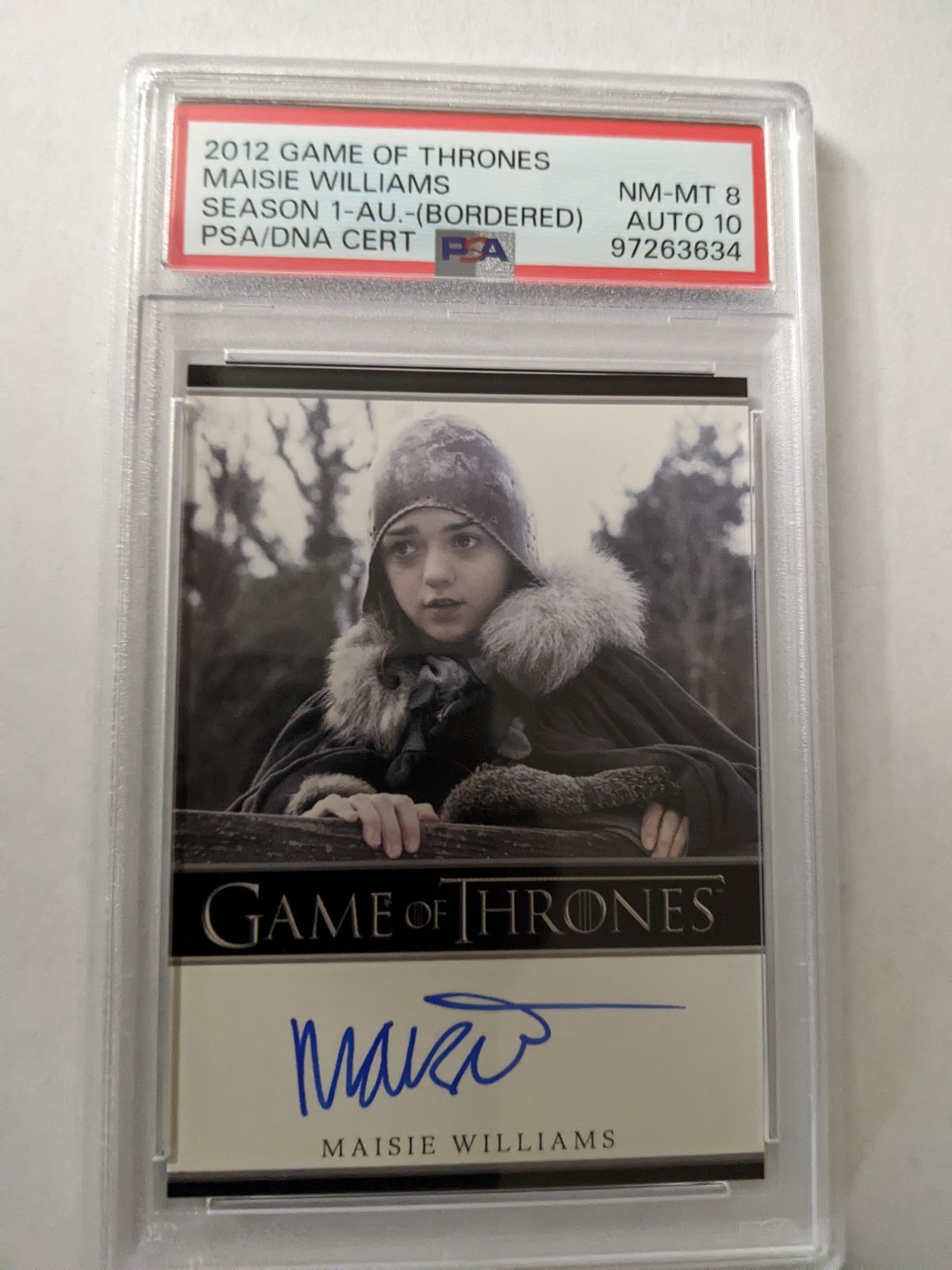 2012 Game of Thrones  Maisie Williams  PSA 8/10 Auto & 2018 Valyrian Steel #7A