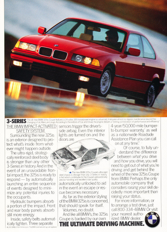 1992 BMW 325is Coupe 2-page Vintage Advertisement Car Print Ad J393 1992 BMW 325is Coupe 2-page Vintage Advertisement Car Print Ad J393