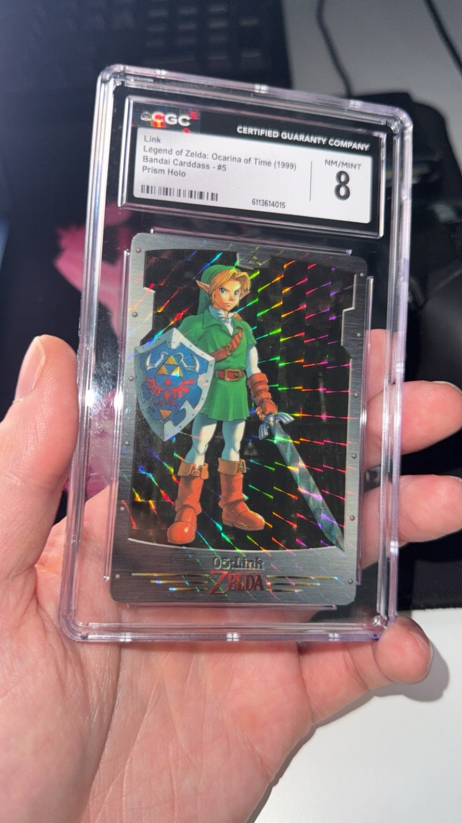 Bandai 1999 Carddass Zelda Ocarina of Time #5 Link Prism Holo Card Bandai 1999 Carddass Zelda Ocarina of Time #5 Link Prism Holo Card