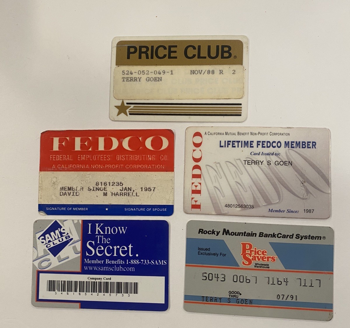 Price Club, 2 Fedco, Sams Club, Price Savers Vintage Store Membership Cards Lot Price Club, 2 Fedco, Sams Club, Price Savers Vintage Store Membership Cards Lot