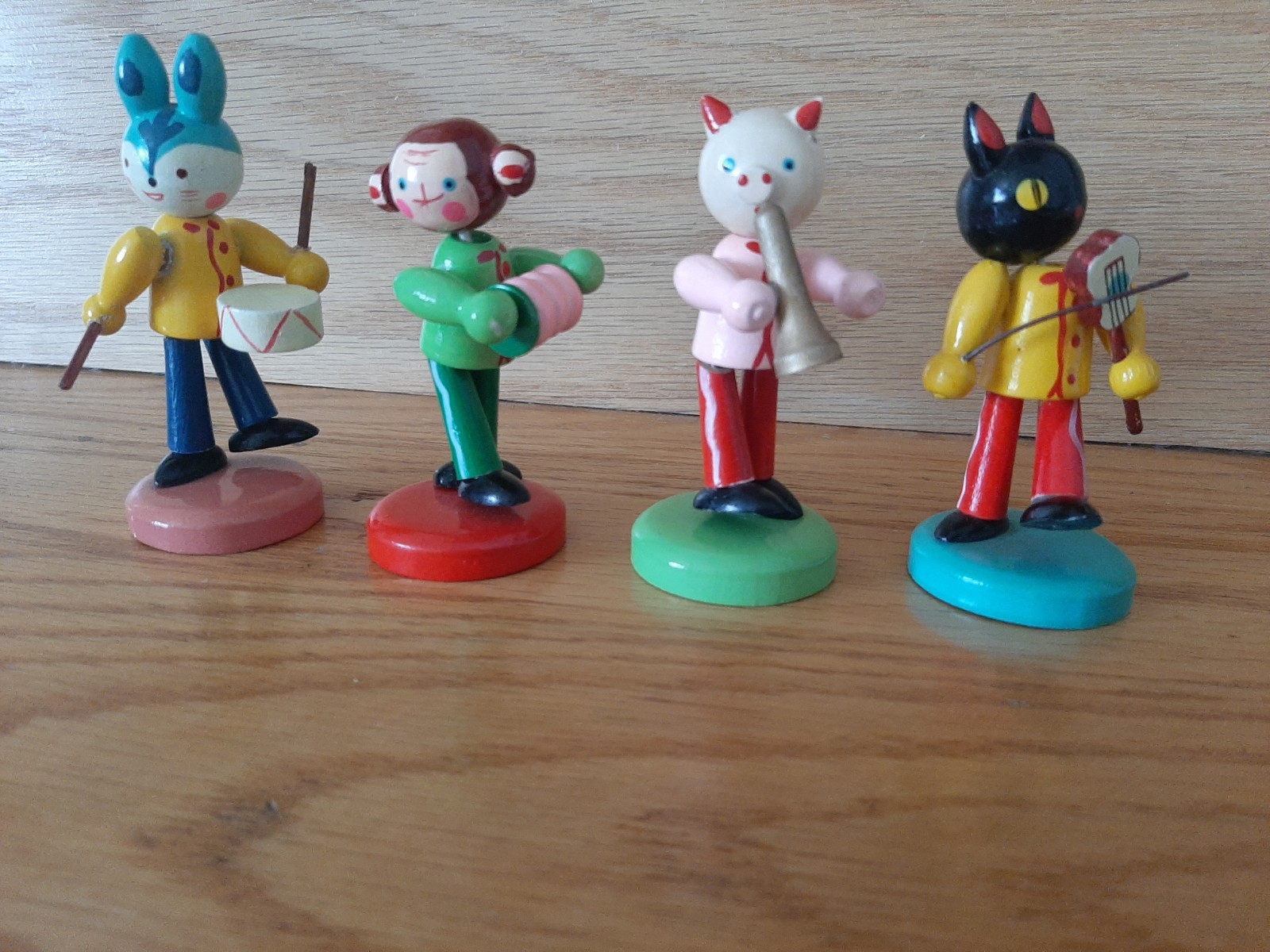 Vintage Miniature Animal Musical Band Wooden Set of 4 Japan 1950s