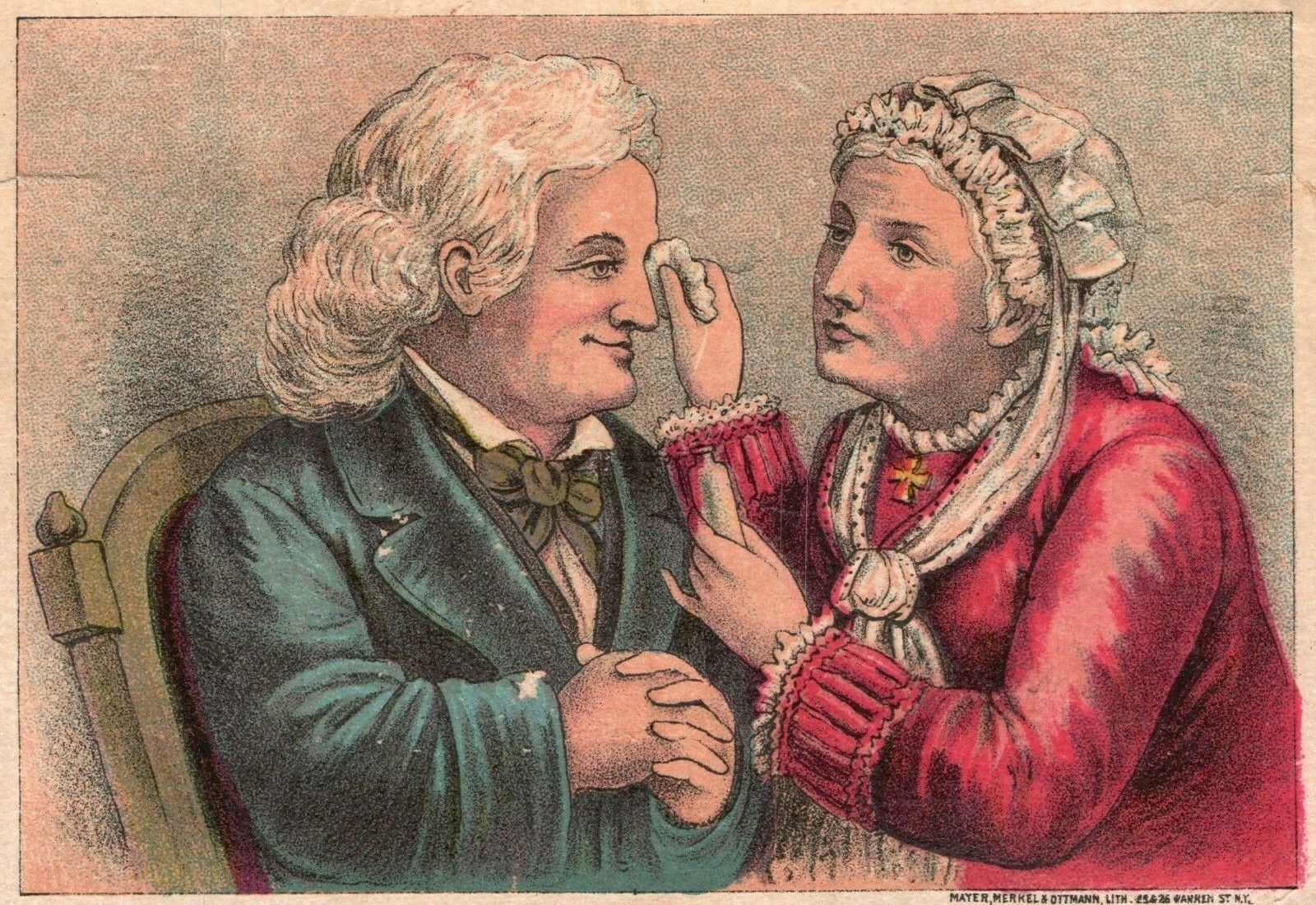 1880s-90s Dr. Issac Thompson\'s Eye Water Troy NY Trade Card Woman Wiping Eye