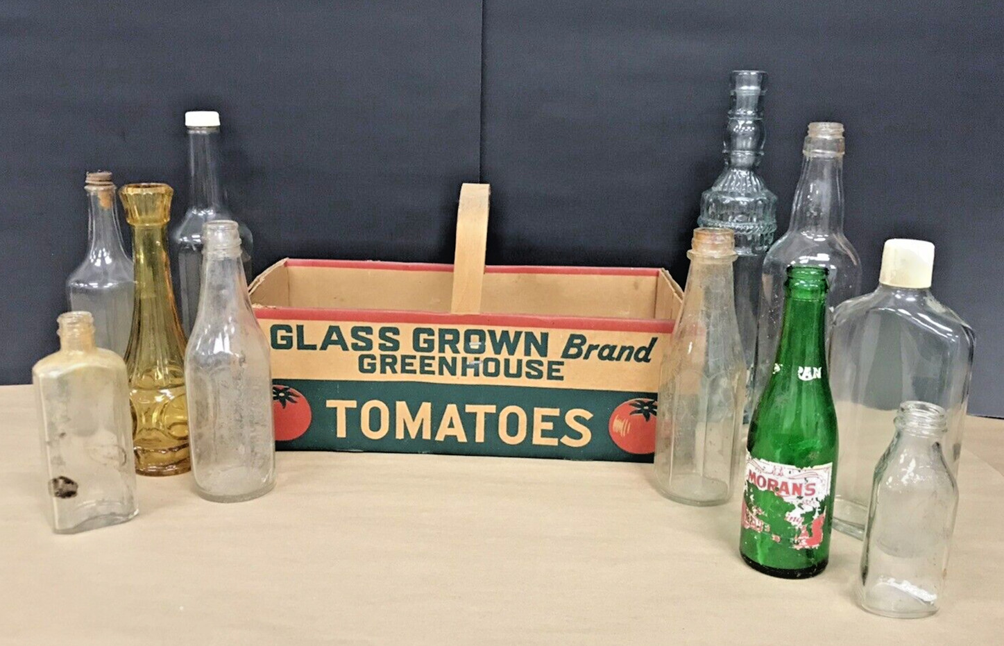 Vintage Mixed Glass Bottle 11pc Lot W/ Glass Grown Tomato Basket Food Beverages Vintage Mixed Glass Bottle 11pc Lot W/ Glass Grown Tomato Basket Food Beverages