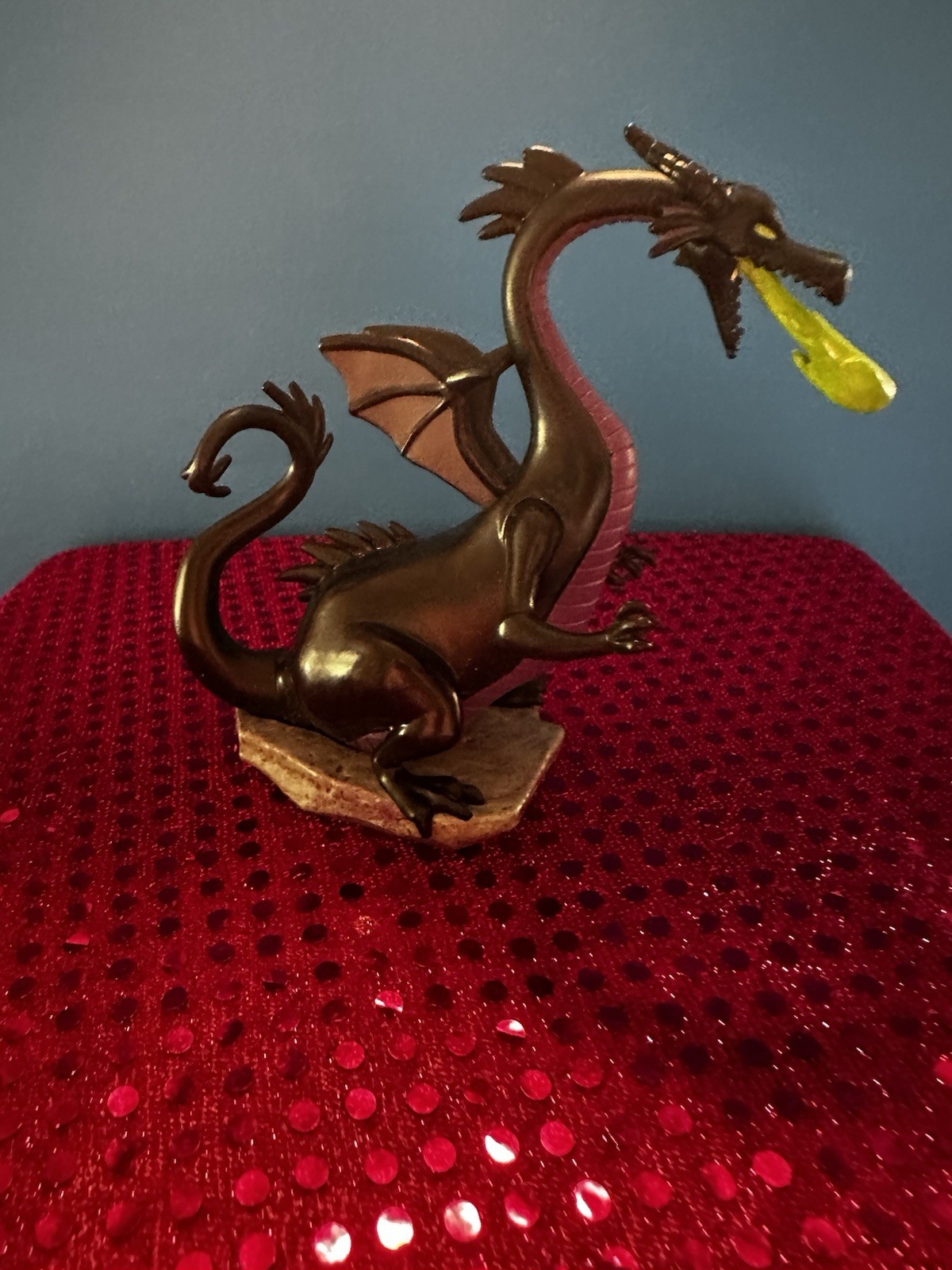 Dragon Breathing Yellow Flame Figurine Statue Fantasy Collectible Brown Pink