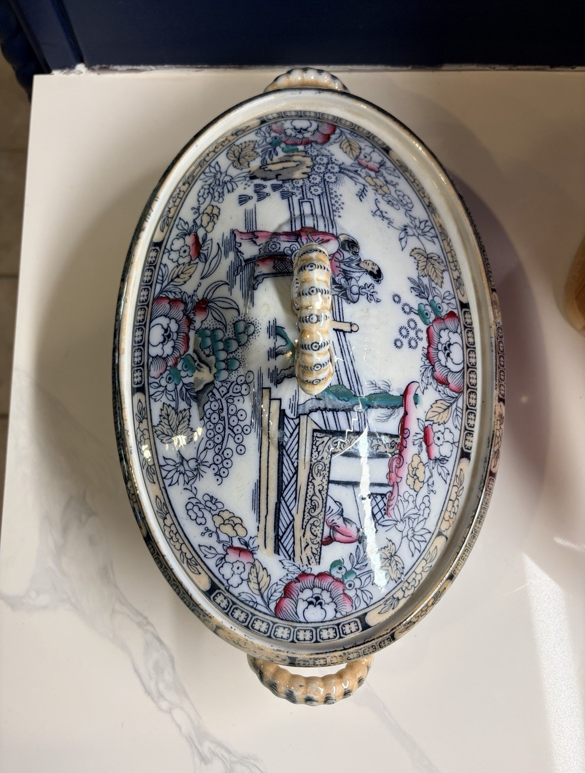 Antique Ashworth Brothers Ironstone Covered Vegetable Dish Chinoiserie Tureen 62