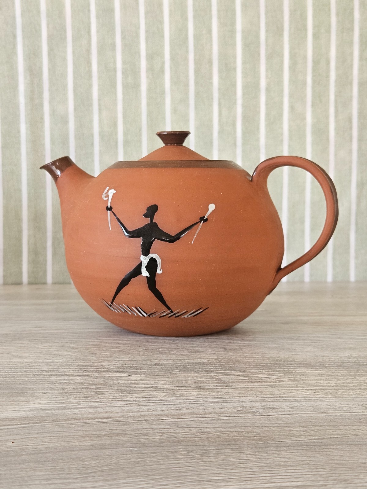 Hand Painted Terra Cotta Teapot, Signed 