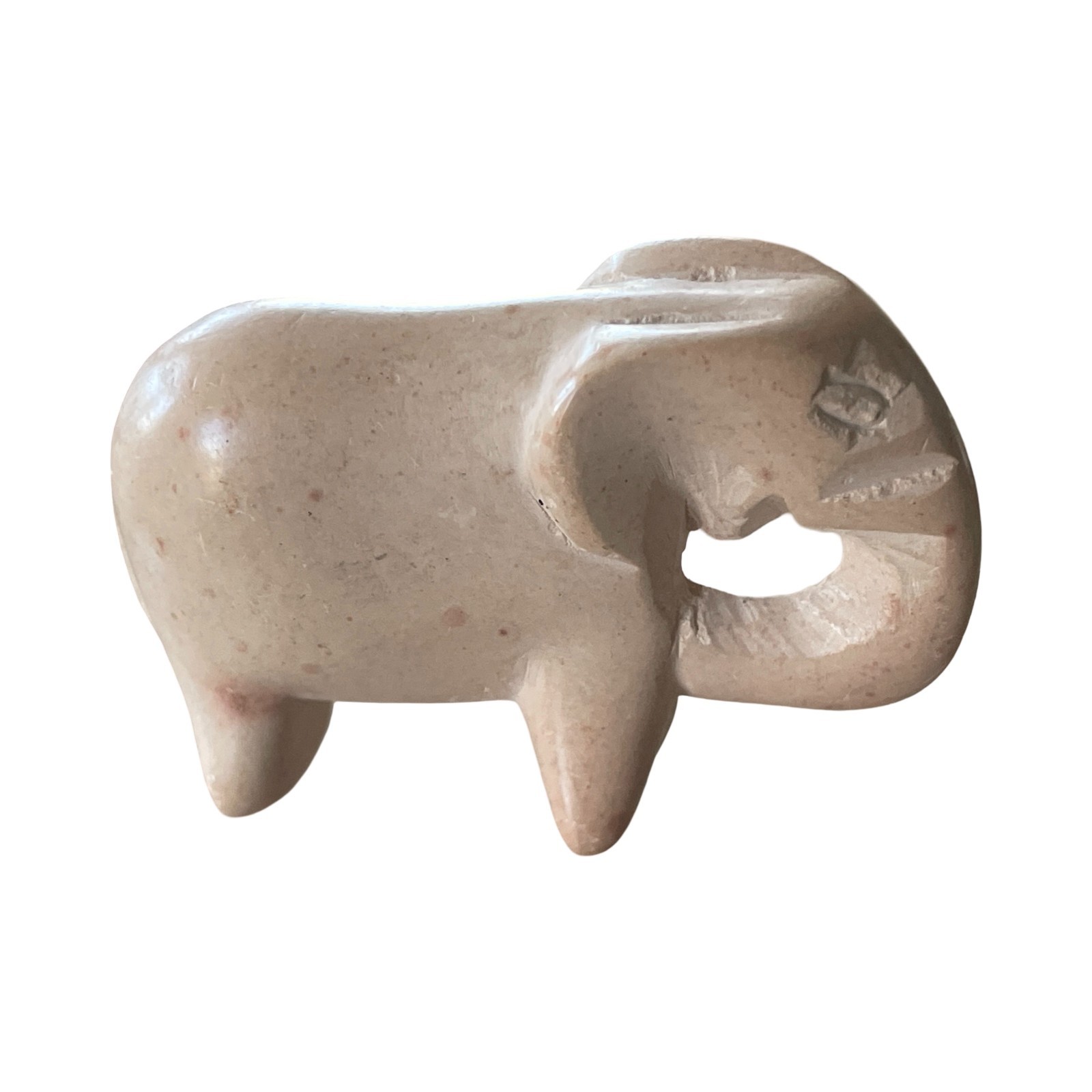 Vtg 1.3 Inch Tall Hand Carved Soapstone Elephant Tan Pink Mini
