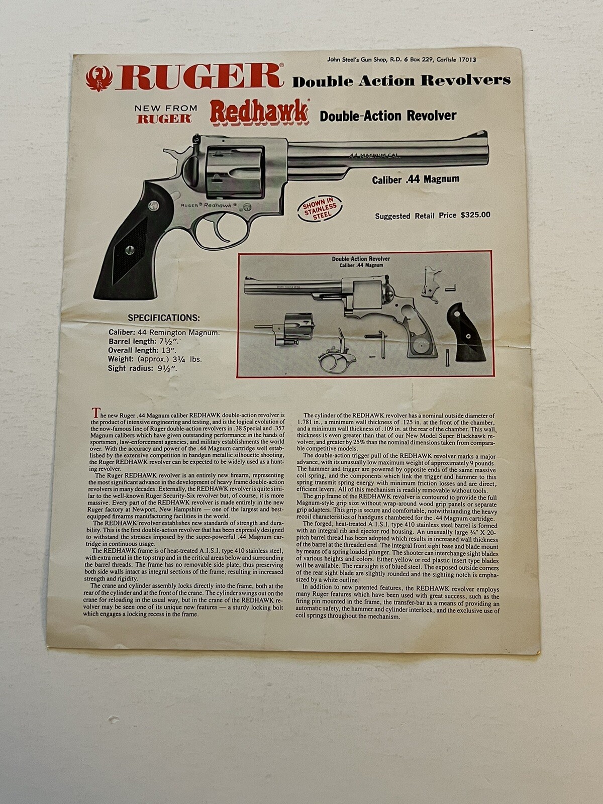 1979 RUGER REDHAWK Double Action Revolvers Pamphlet 1979 RUGER REDHAWK Double Action Revolvers Pamphlet