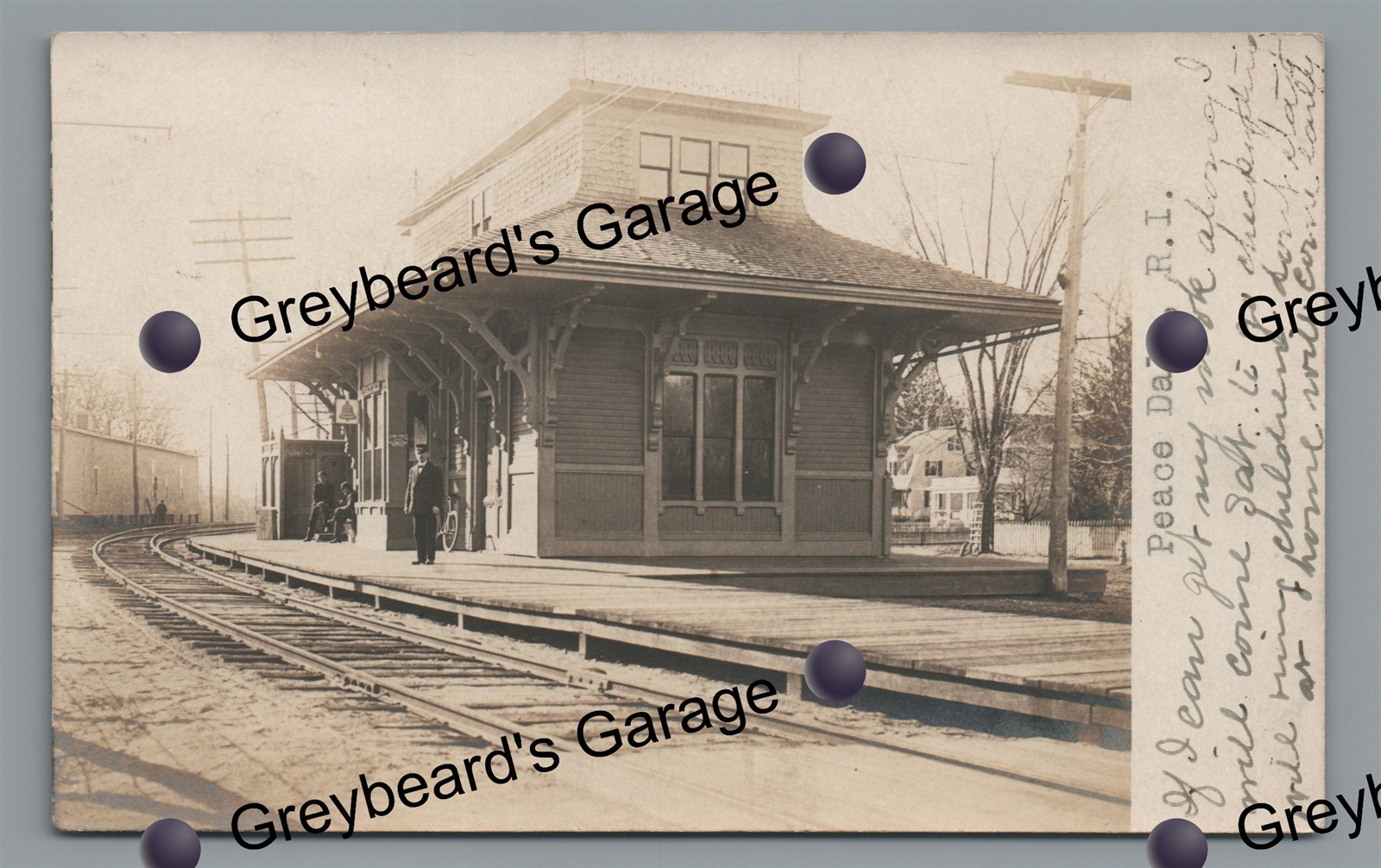 RPPC Railroad Train Station Depot PEACE DALE RI Wakefield Real Photo Postcard