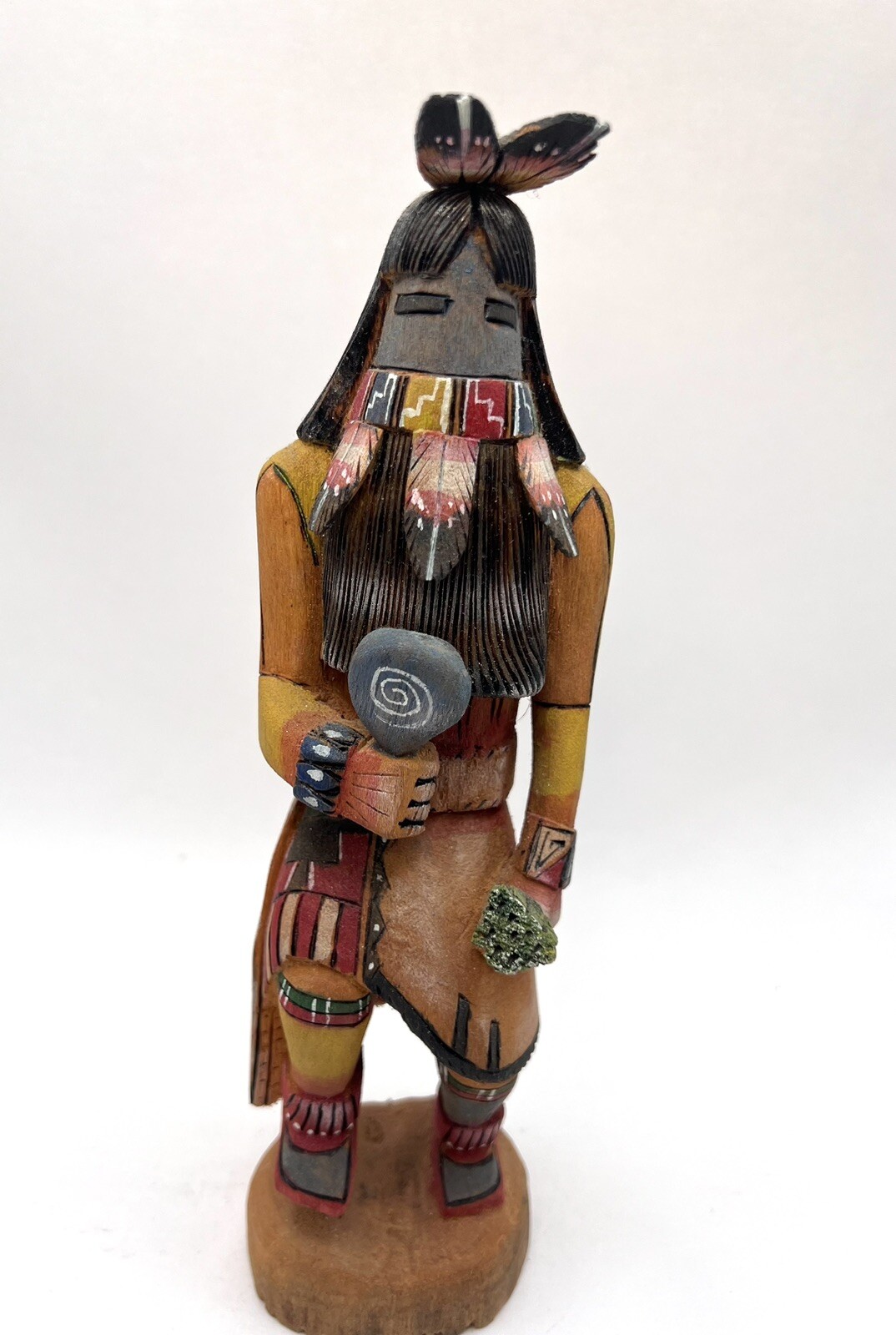 Long Hair Native American Navajo Kachina Signed LV Hand carved VTG