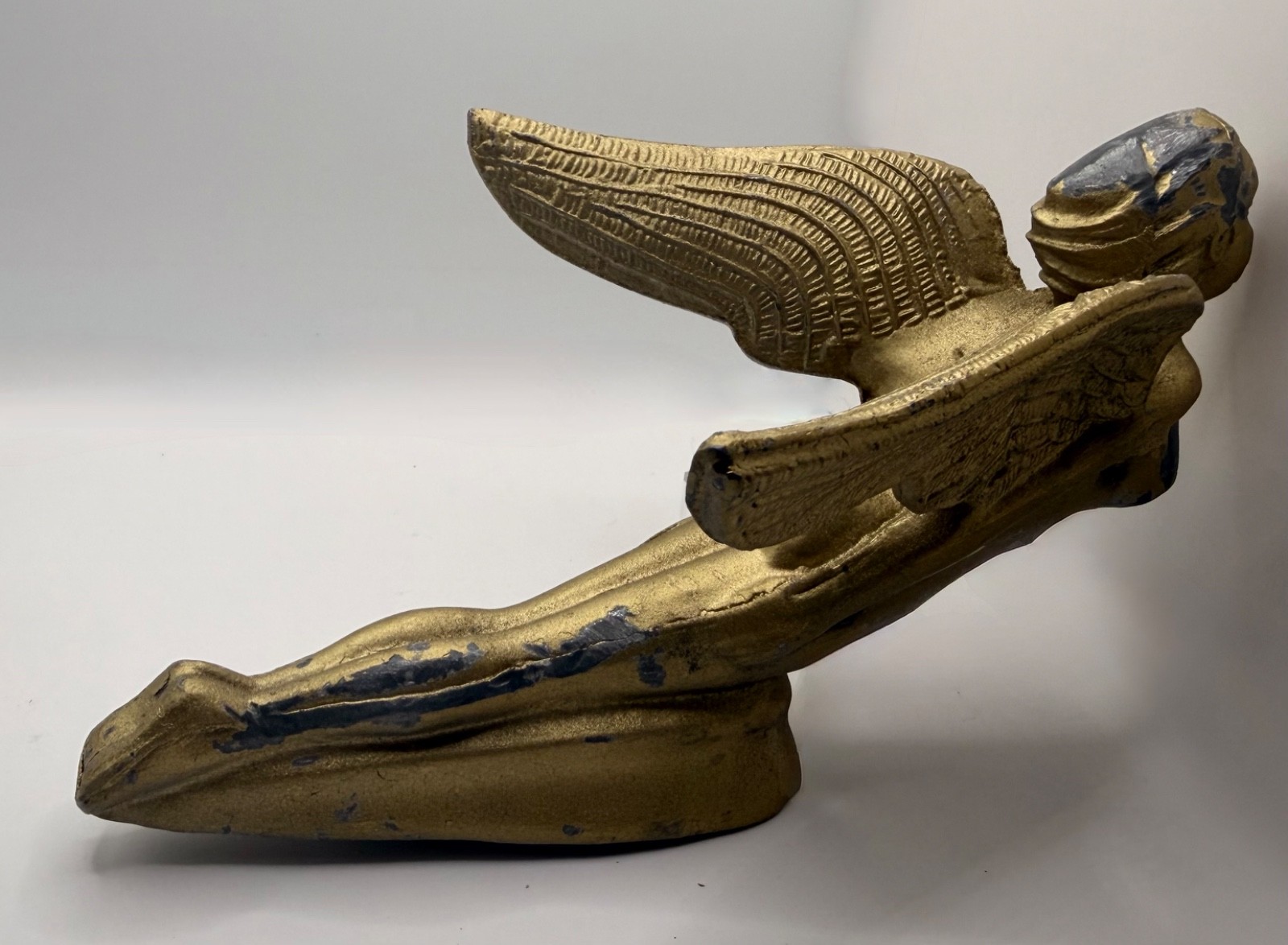 Vintage Cast Metal Flying Angel Cherub Figure Architectural Hardware Gold Patina
