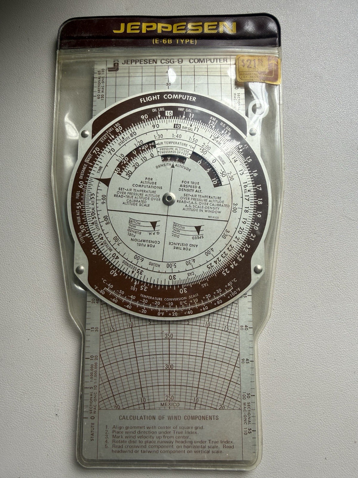 Jeppesen CSG-9 E-6B Flight Computer Metal Navigation Slide Rule W/ Case