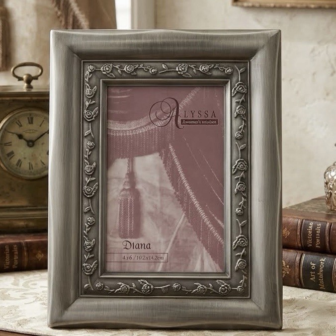 Burnes of Boston Alyssa Diana Pewter Picture Frame 4x6 Ornate Rose Floral Vtg Burnes of Boston Alyssa Diana Pewter Picture Frame 4x6 Ornate Rose Floral Vtg