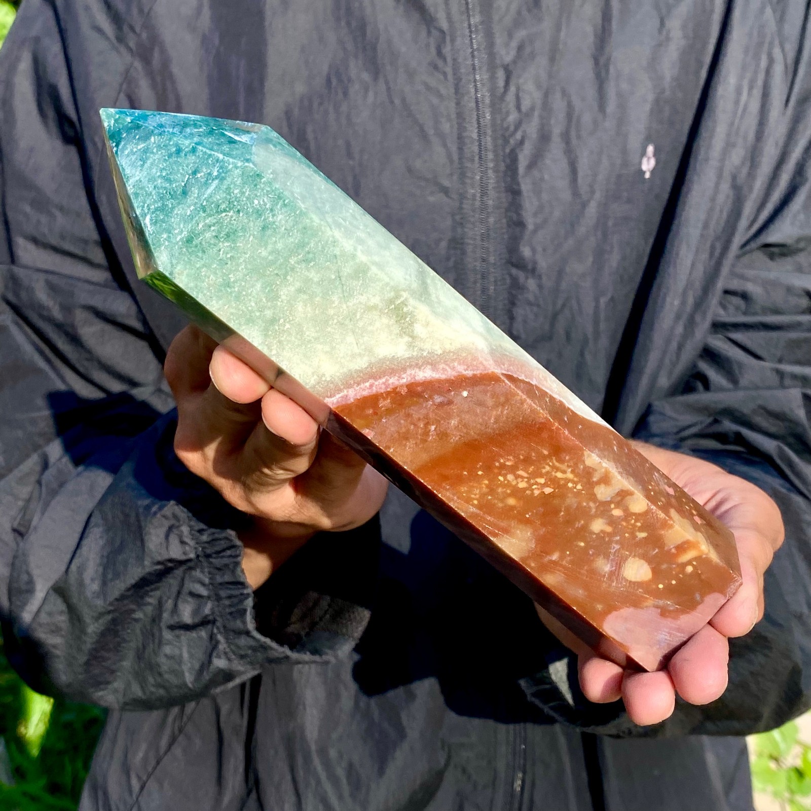 1.66LBNatural Ocean Jasper Tower Crystal Quartz Stone Point Healing Reiki