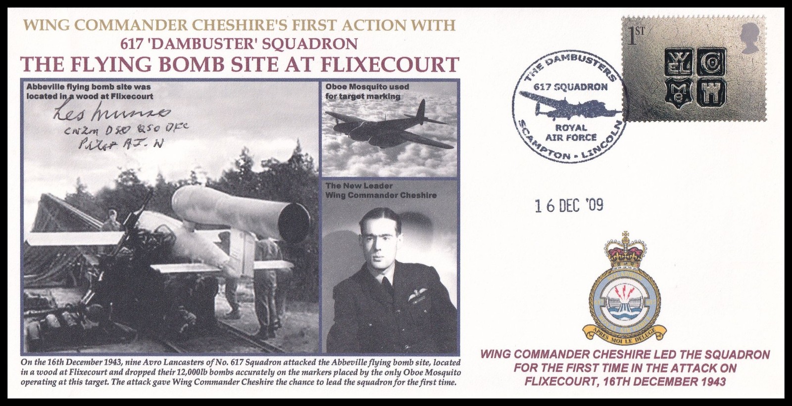 LES MUNRO Signed Attack on Flixecourt Flying Bomb Site 617 Squadron RAF Cover