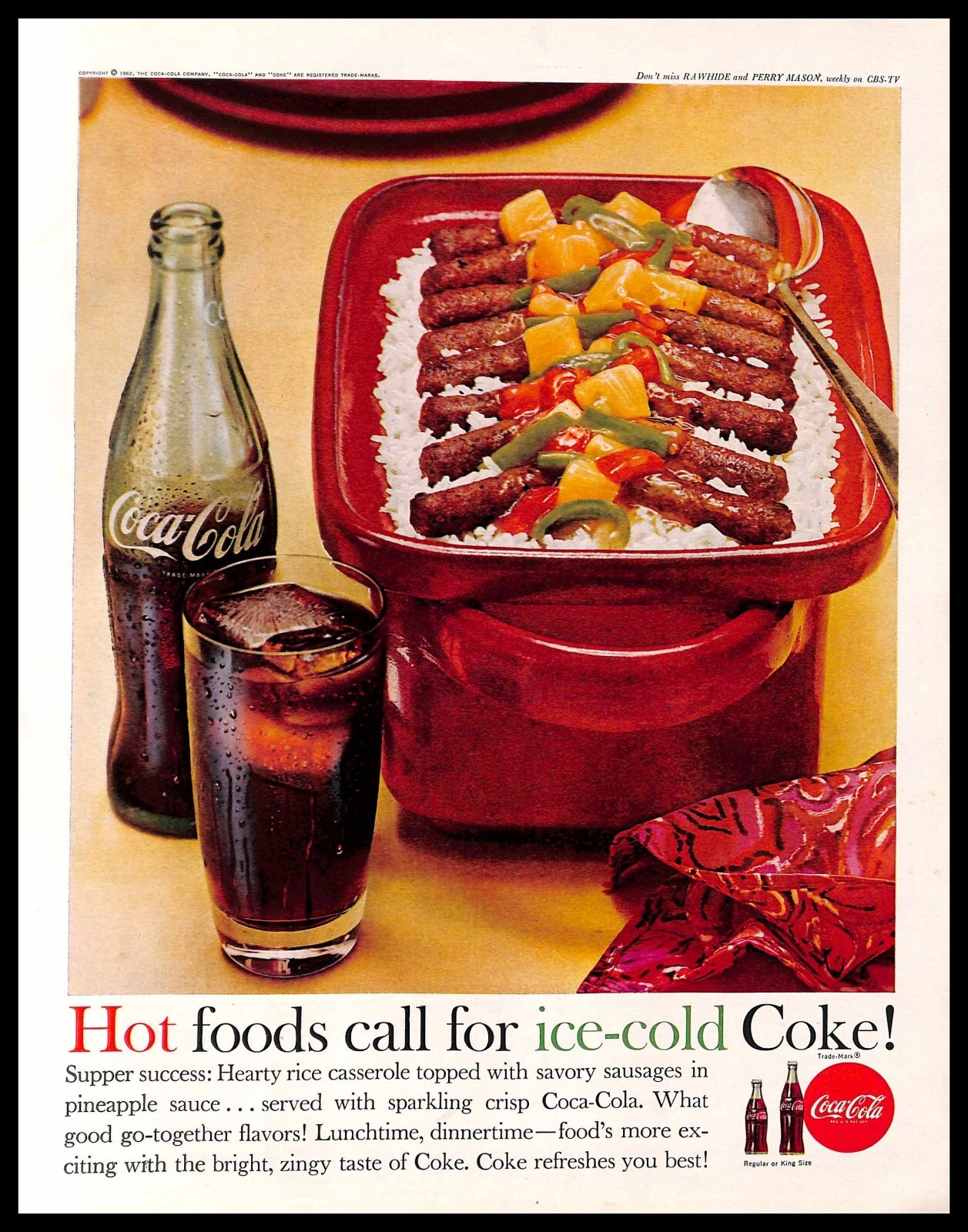 1962 Coca Cola Vintage PRINT AD Coke Beverages Ice Cold Drink Food