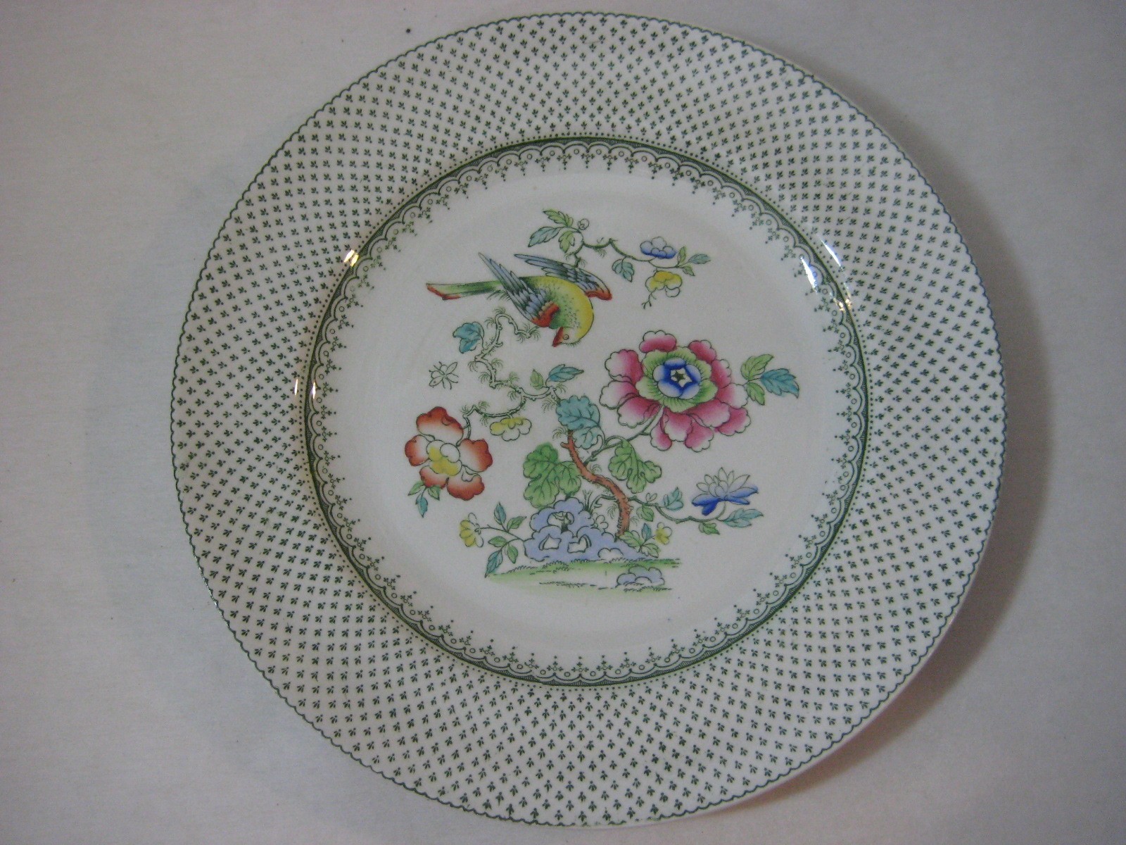 Vintage Ashworth Bros Hanley Paisley Green Chintz Dinner Plate 10 1/4\