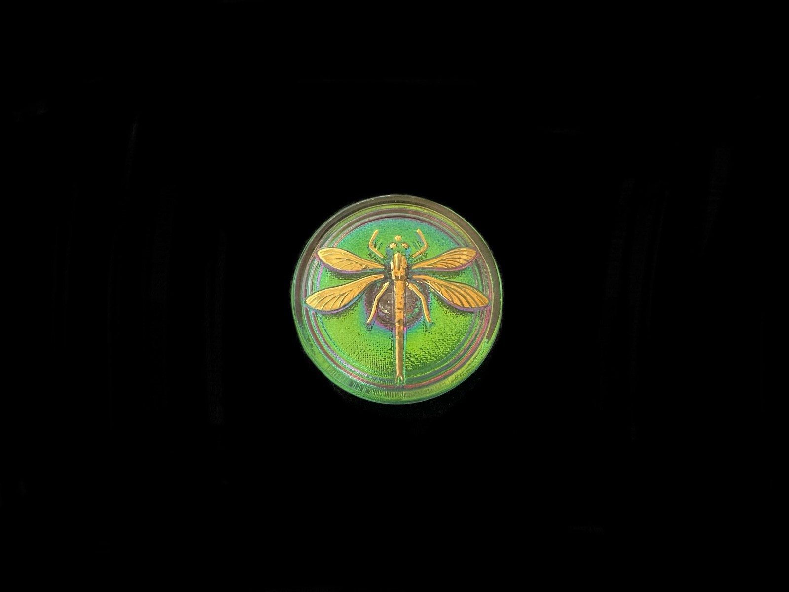 32mm Czech Glass Button Electric Green AB Gold Metallic Finish Metal Shank