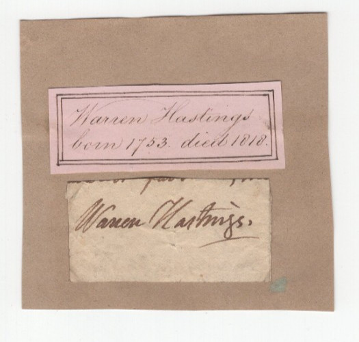 Warren Hastings (1732-1818) Signed Clip / Autograph 1st Governor General India